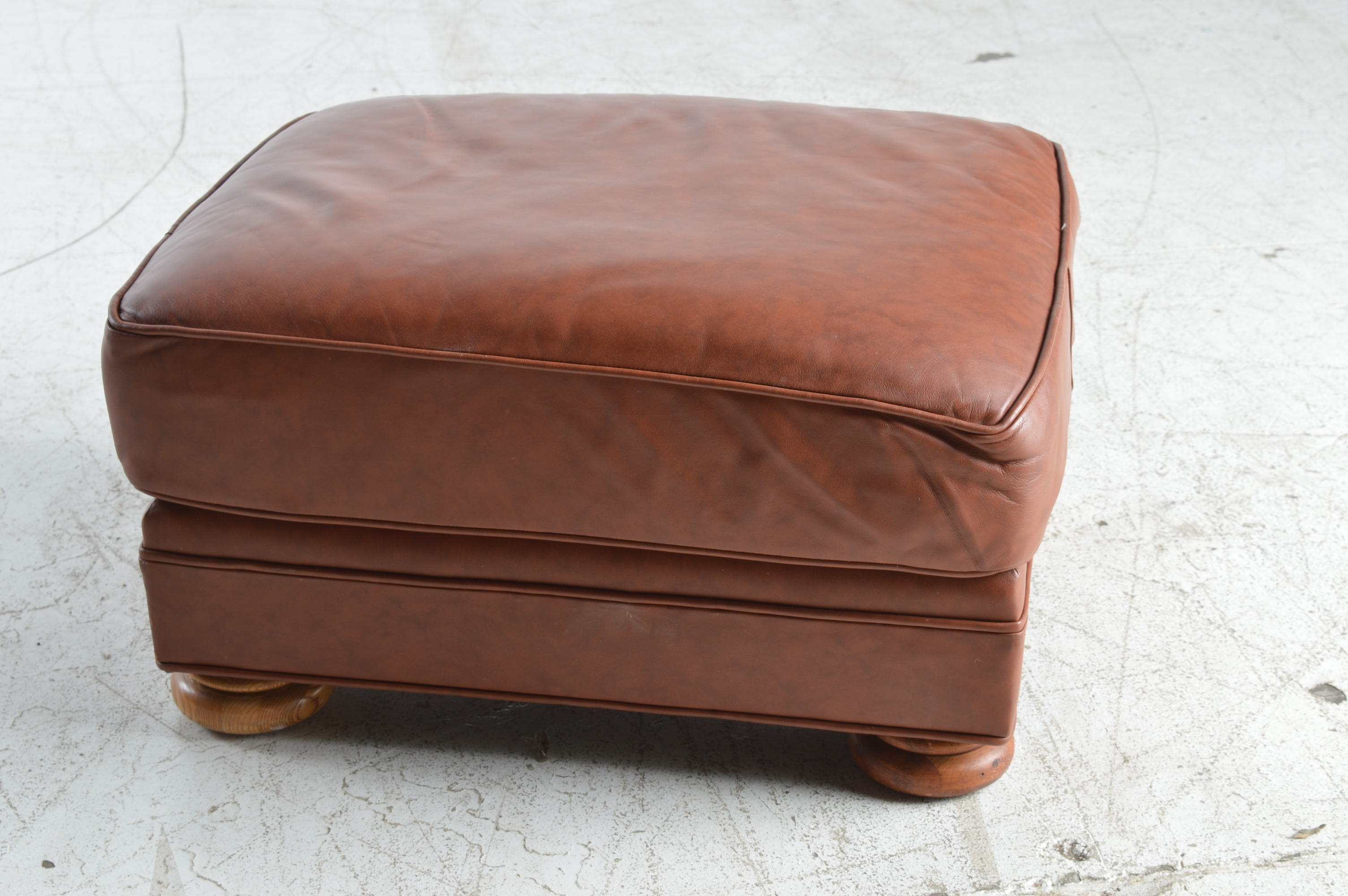 Vintage Brown Leather Armchair with Ottoman