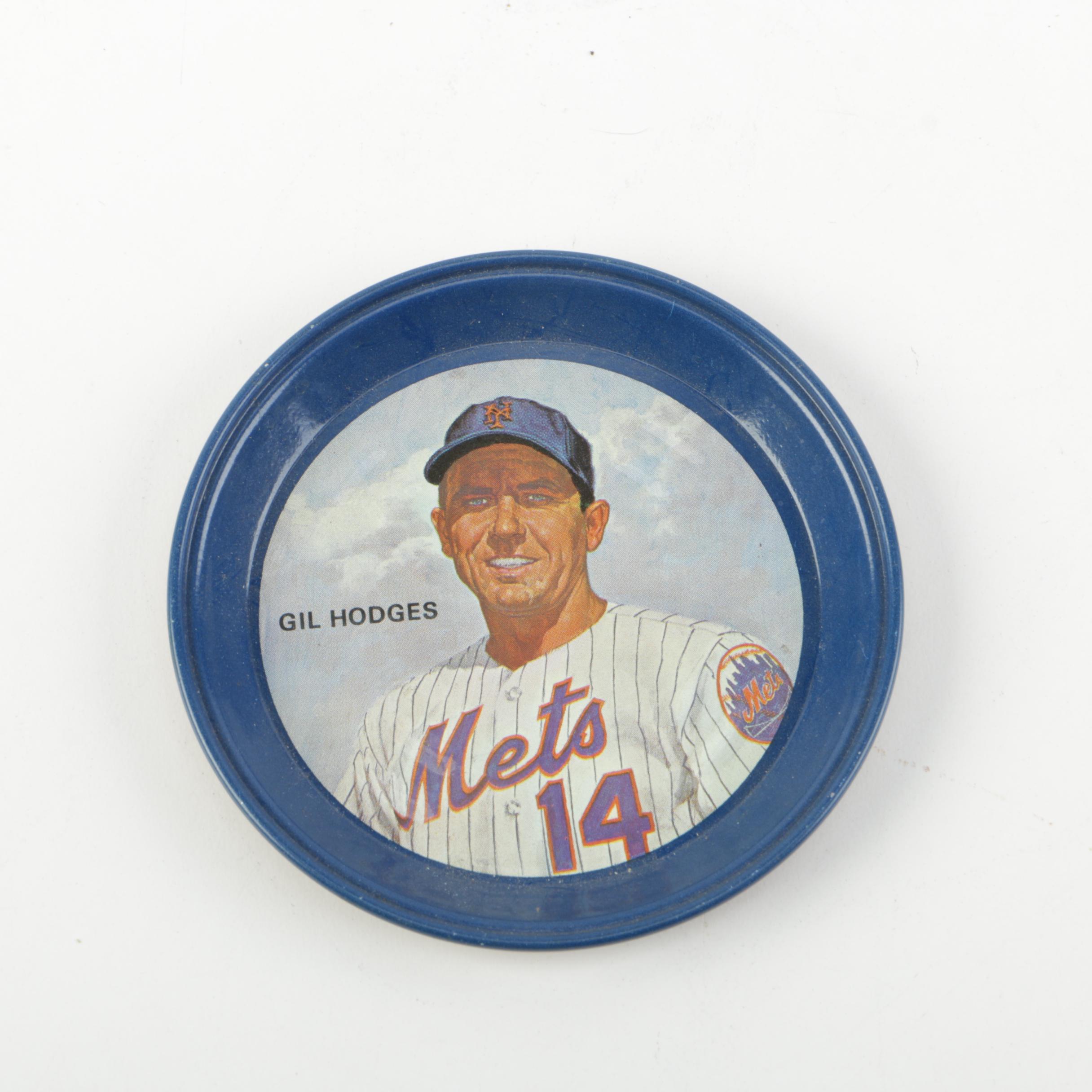 Vintage Gil Hodges New York Mets Metal Coaster