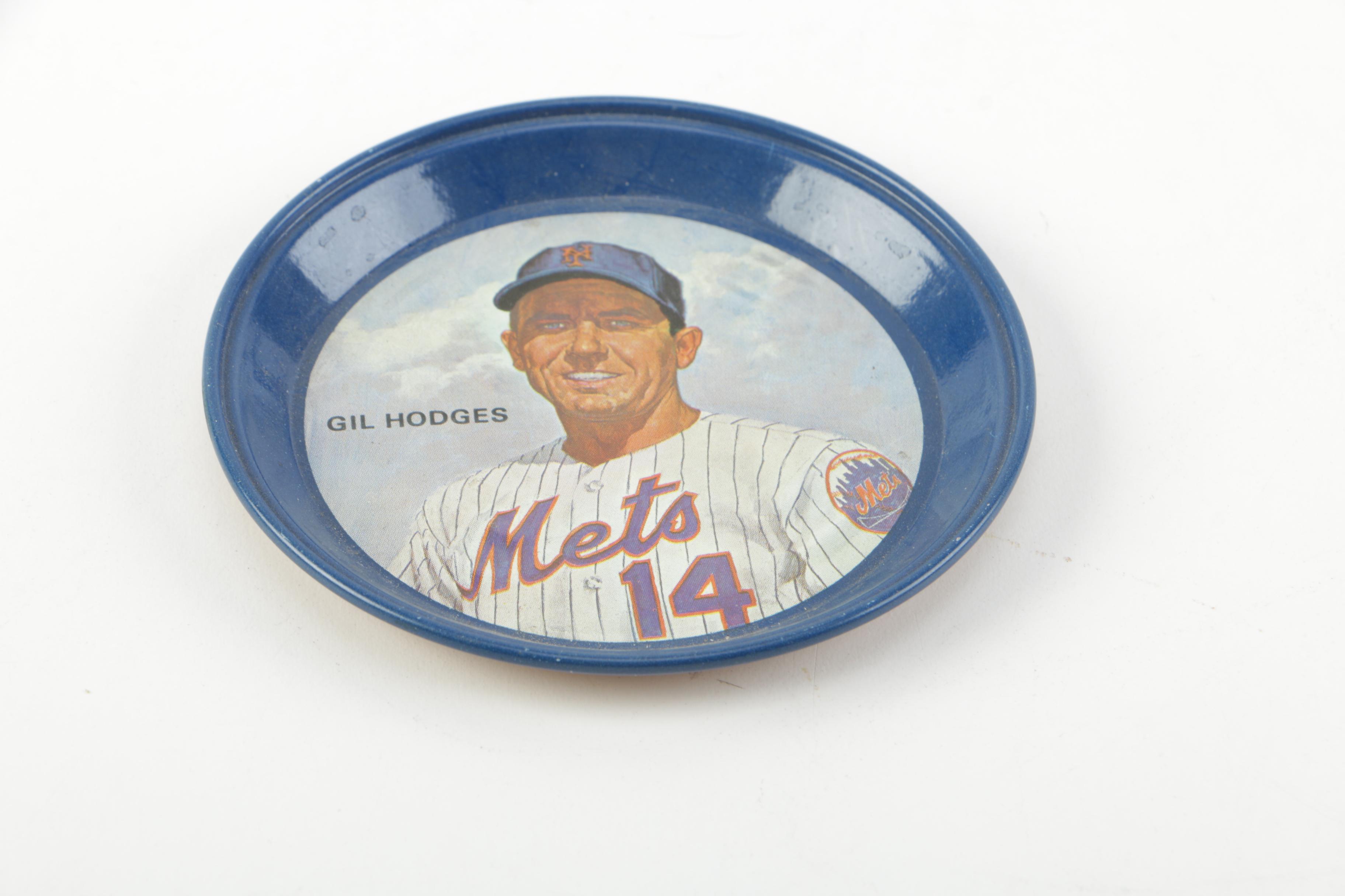 Vintage Gil Hodges New York Mets Metal Coaster