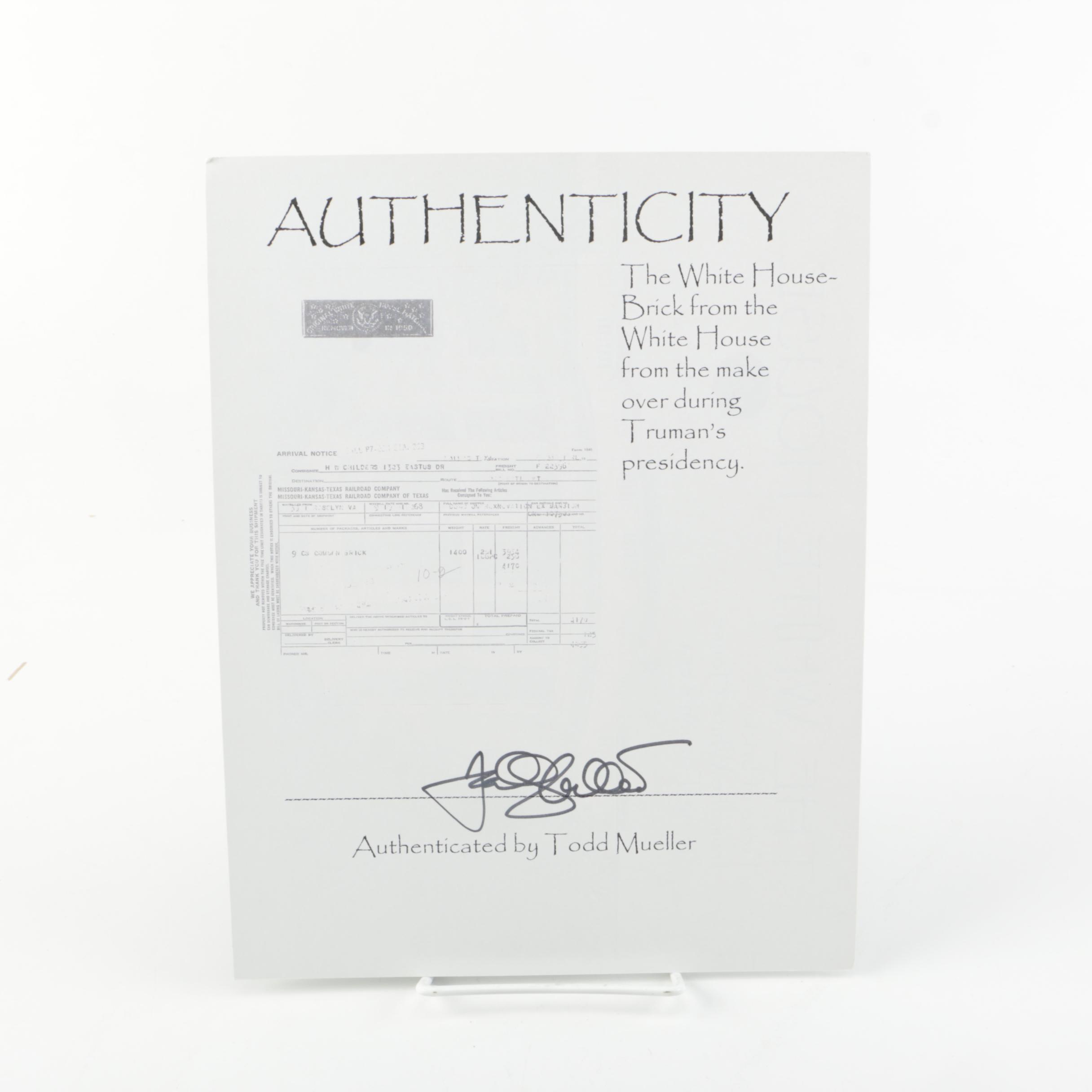 Marilyn Monroe, Frank Sinatra, and White House Relic Cards With COA