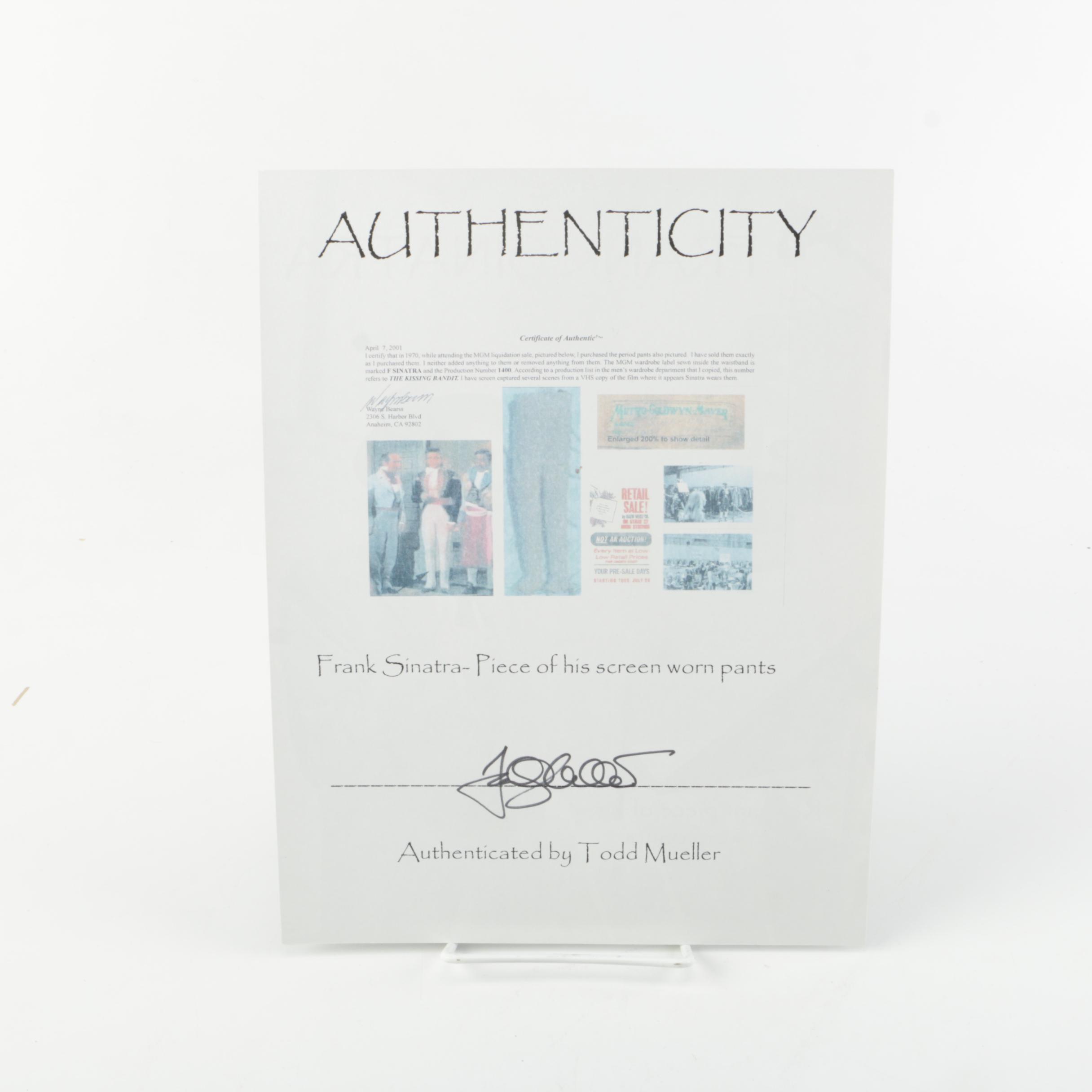 Marilyn Monroe, Frank Sinatra, and White House Relic Cards With COA