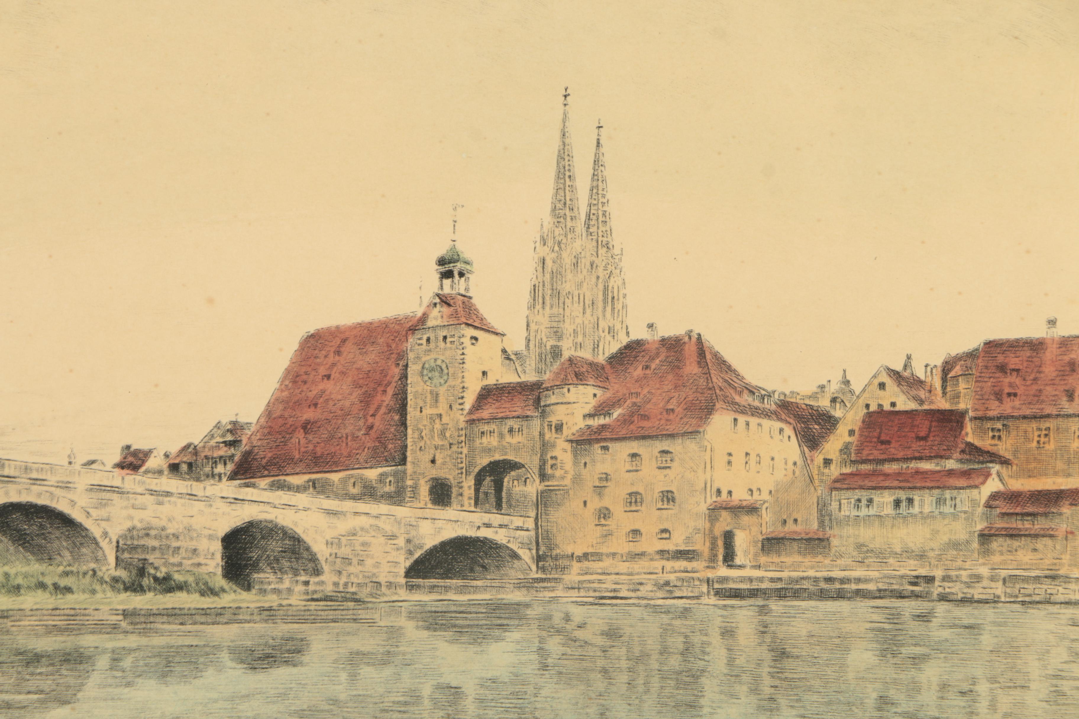 Hand Colored Etching "Regensburg Dom"