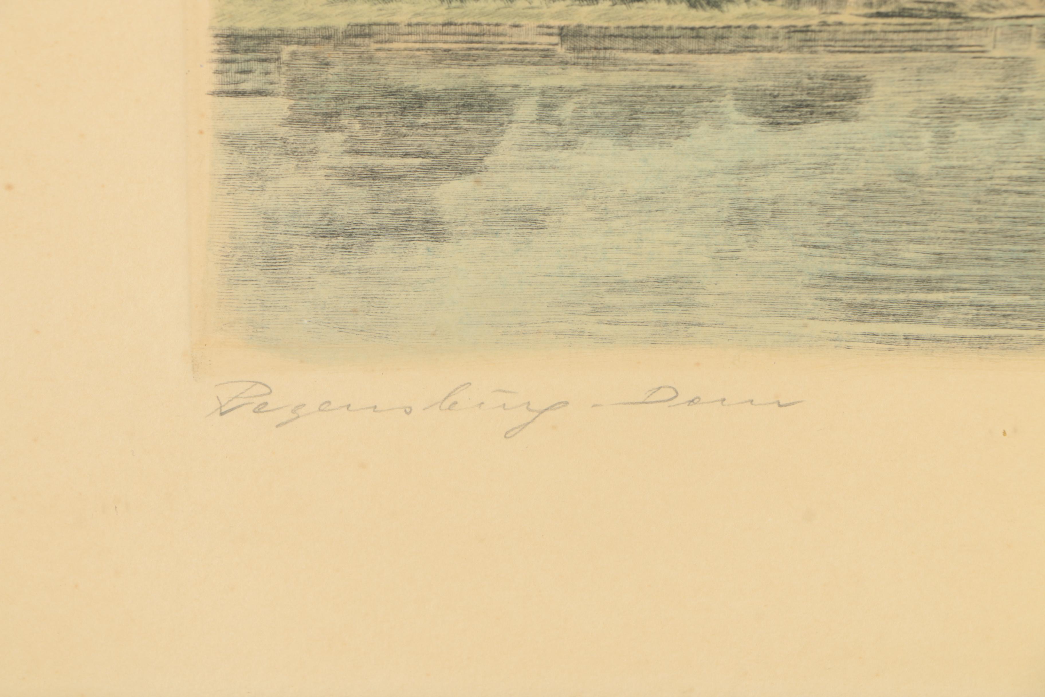 Hand Colored Etching "Regensburg Dom"