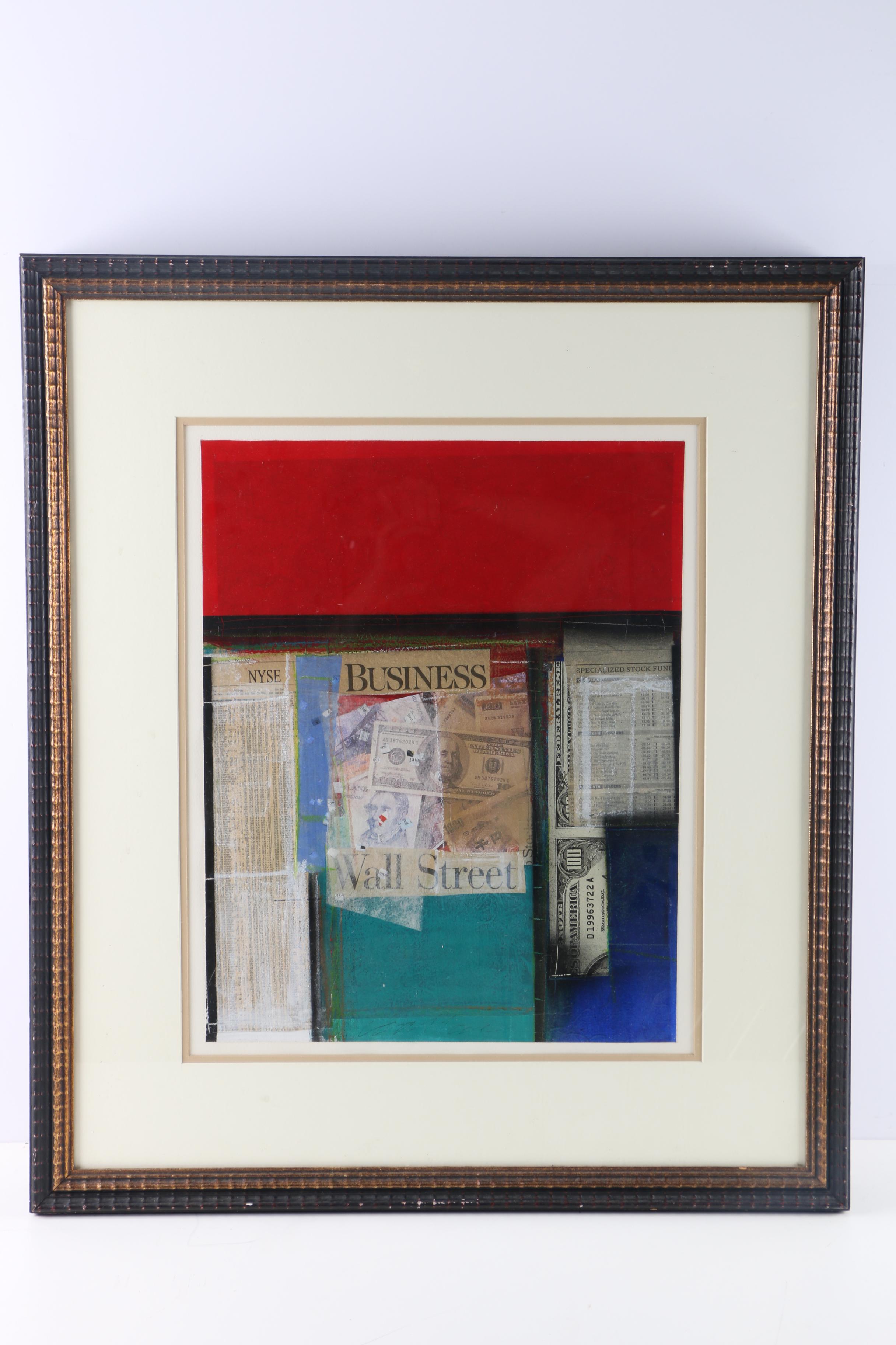 Wall Street Themed Mixed Media Collages on Paper