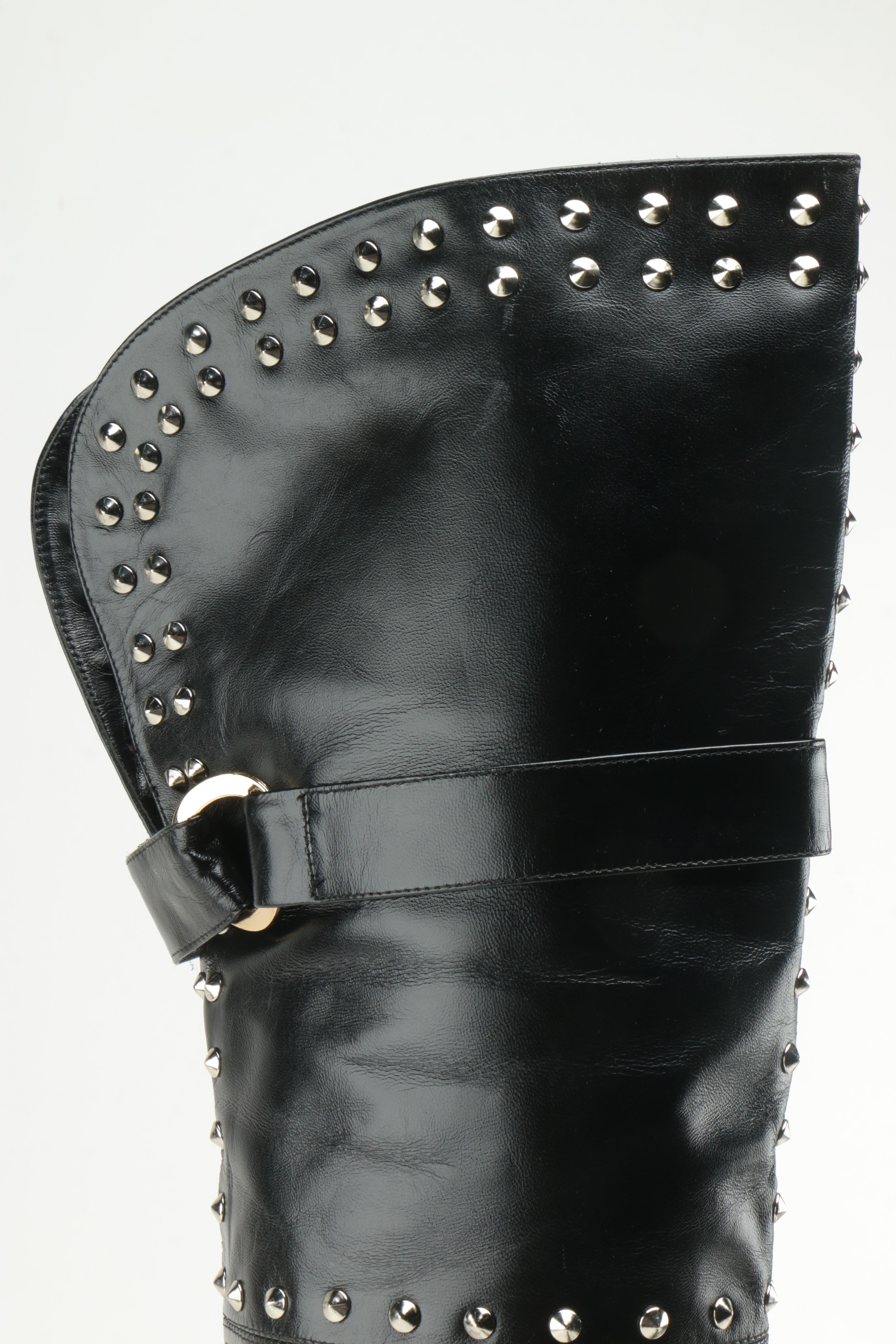 Christian Louboutin Leather Studded Thigh High Boots