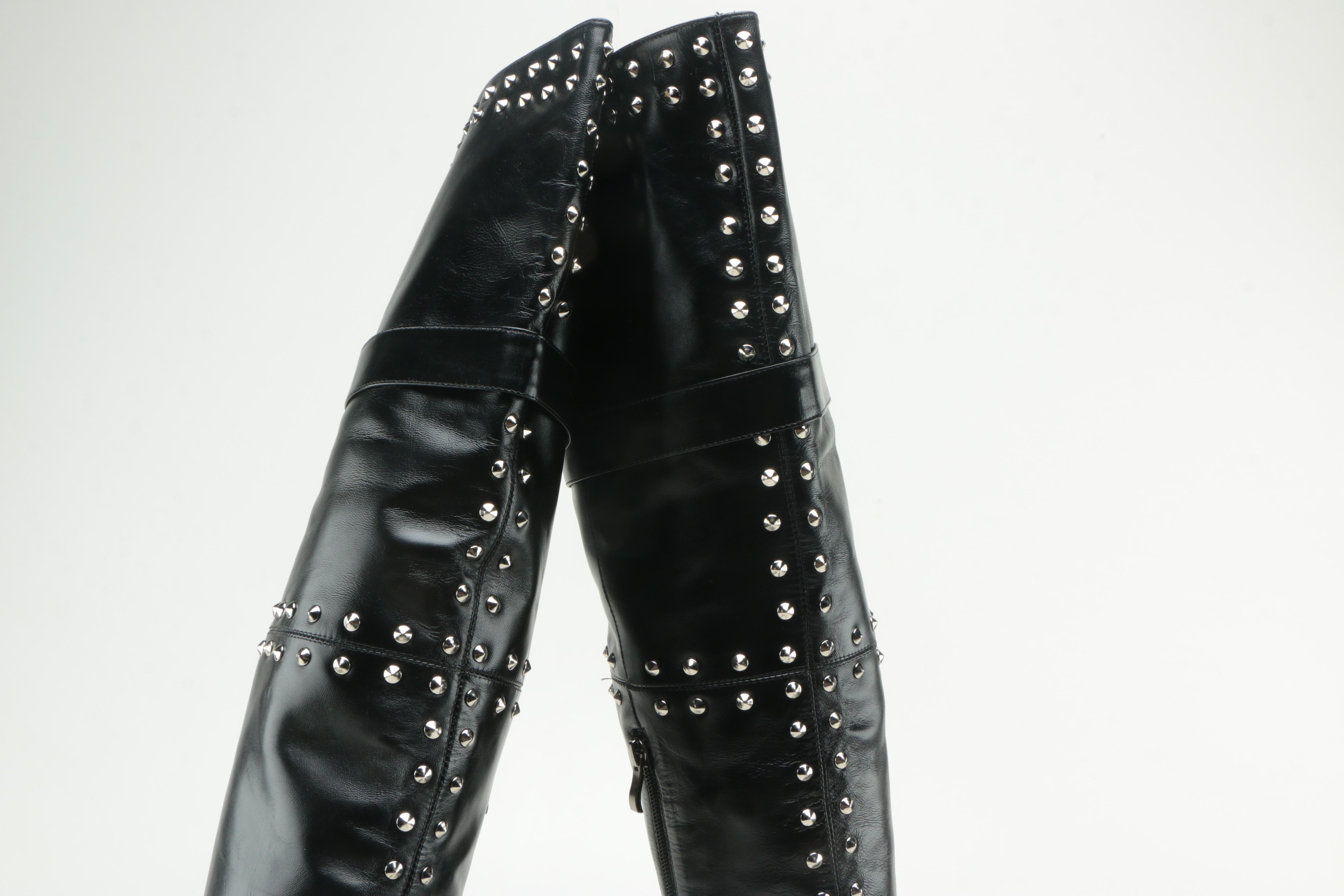 Christian Louboutin Leather Studded Thigh High Boots