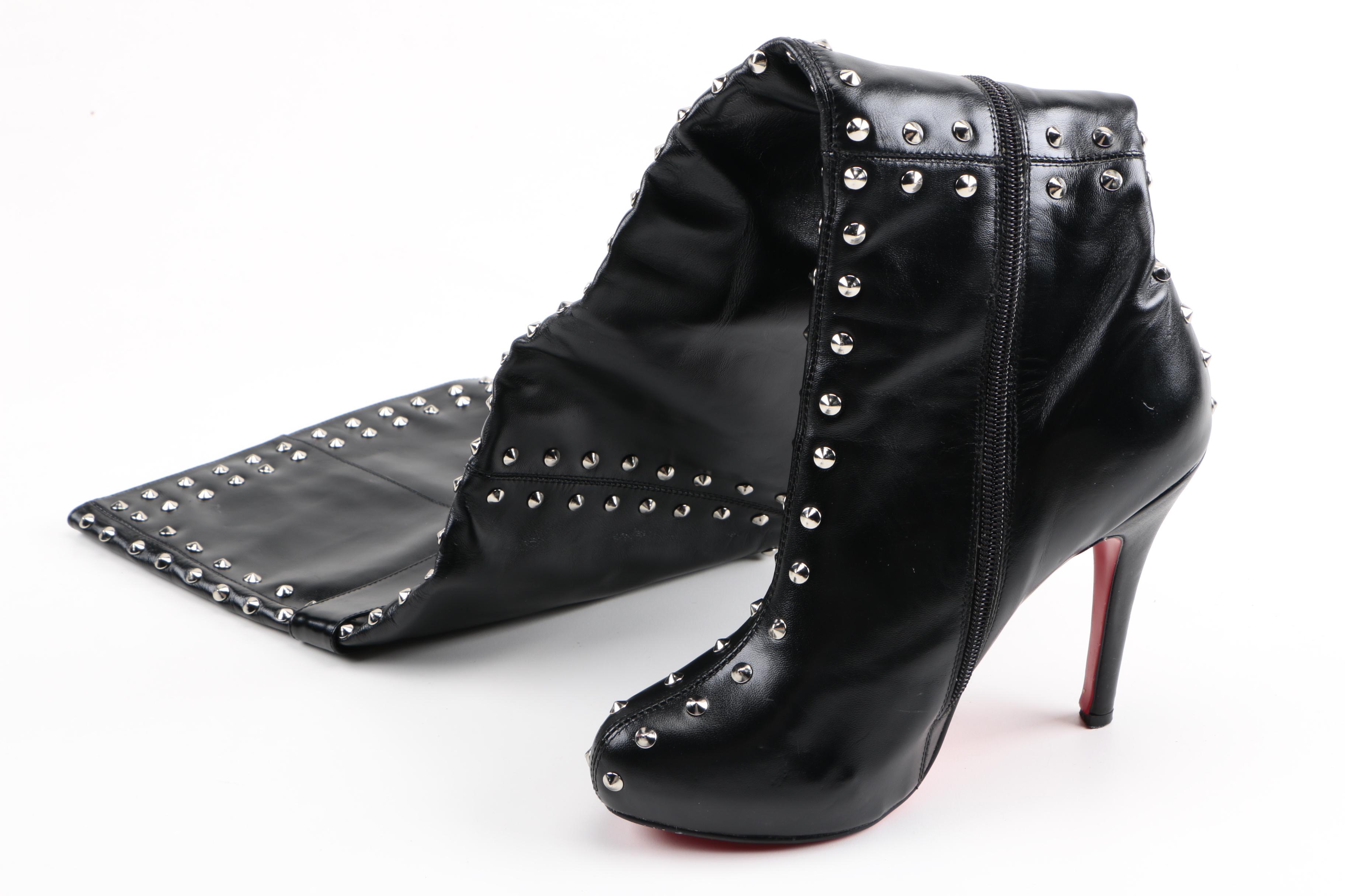 Christian Louboutin Leather Studded Thigh High Boots