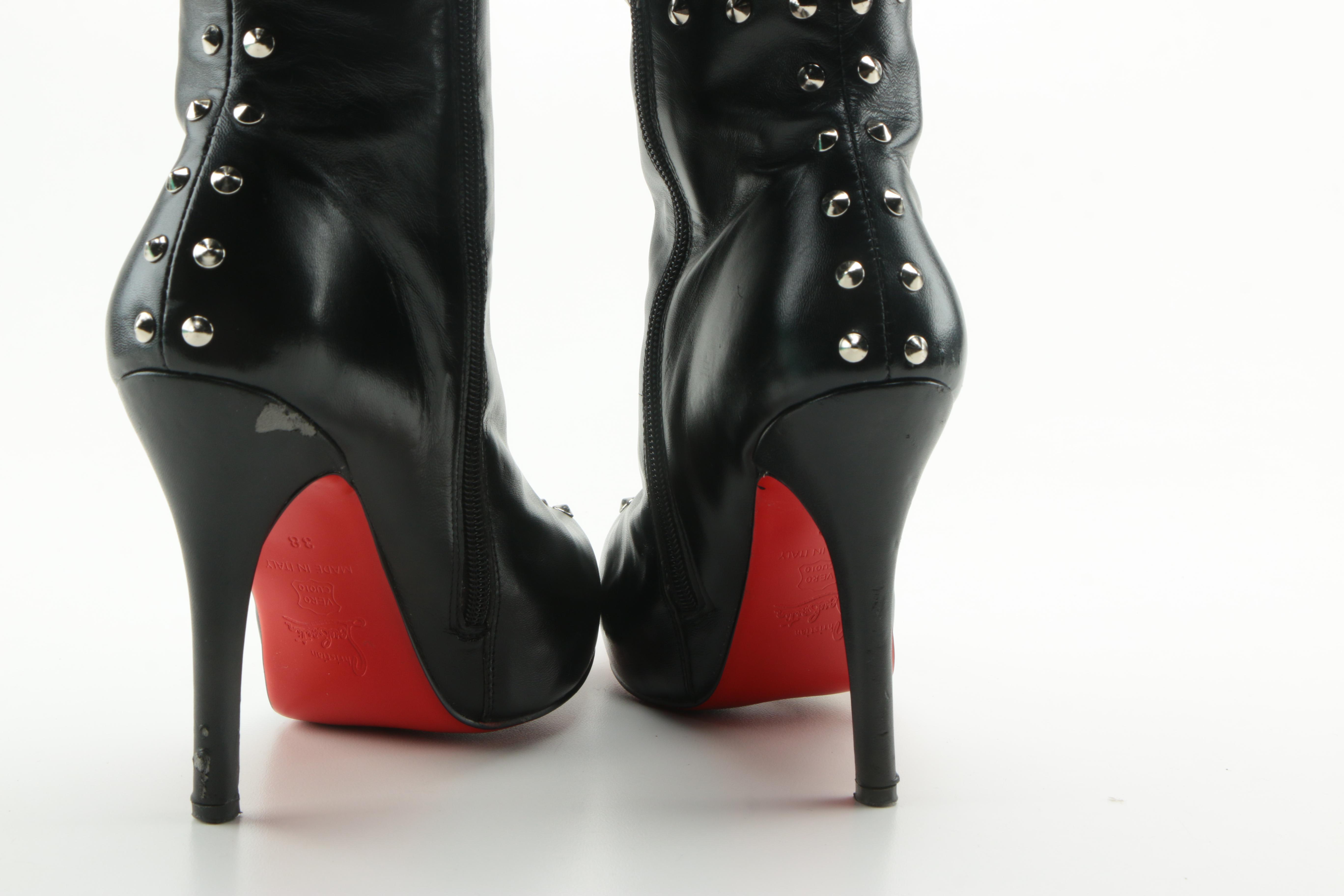 Christian Louboutin Leather Studded Thigh High Boots