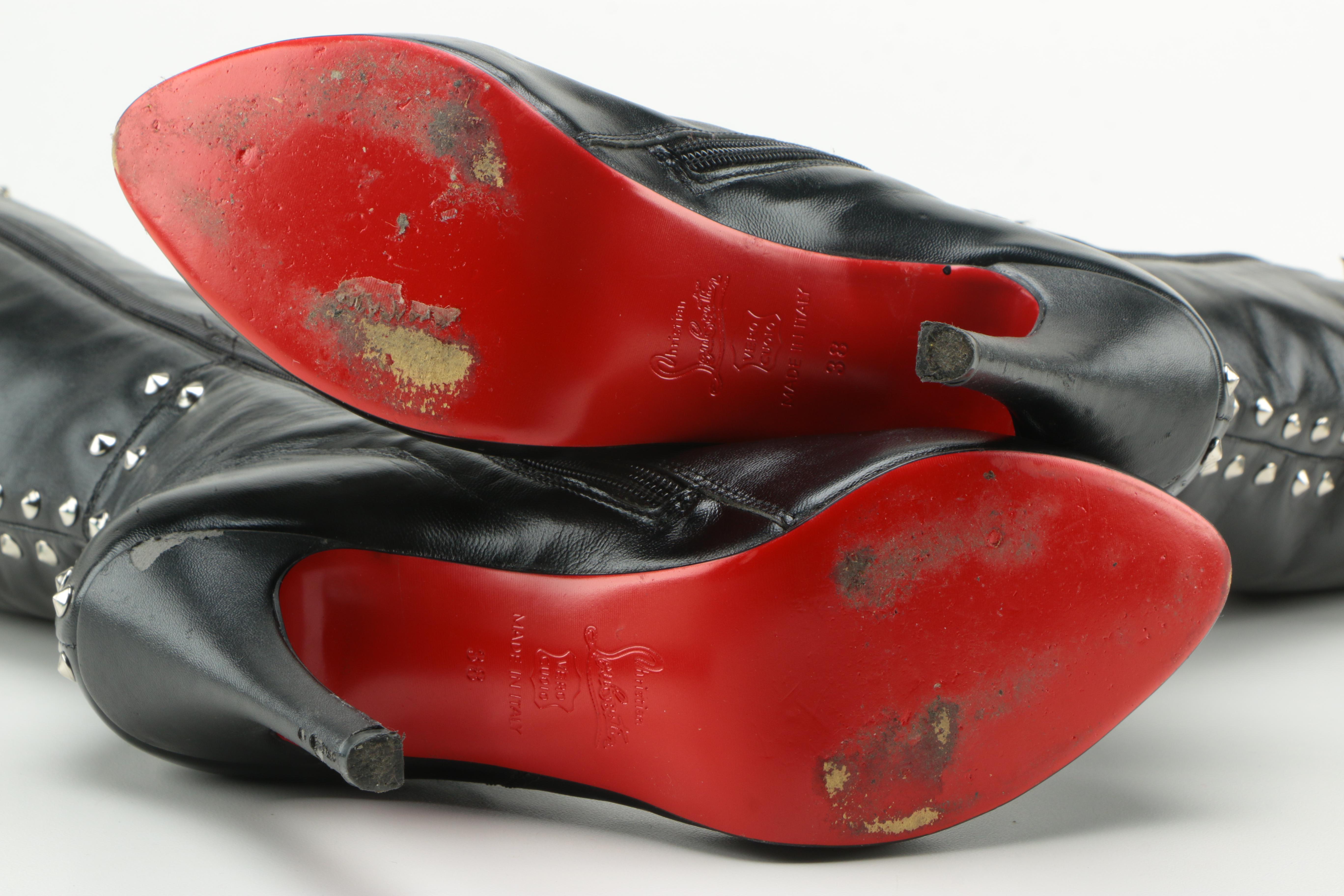 Christian Louboutin Leather Studded Thigh High Boots