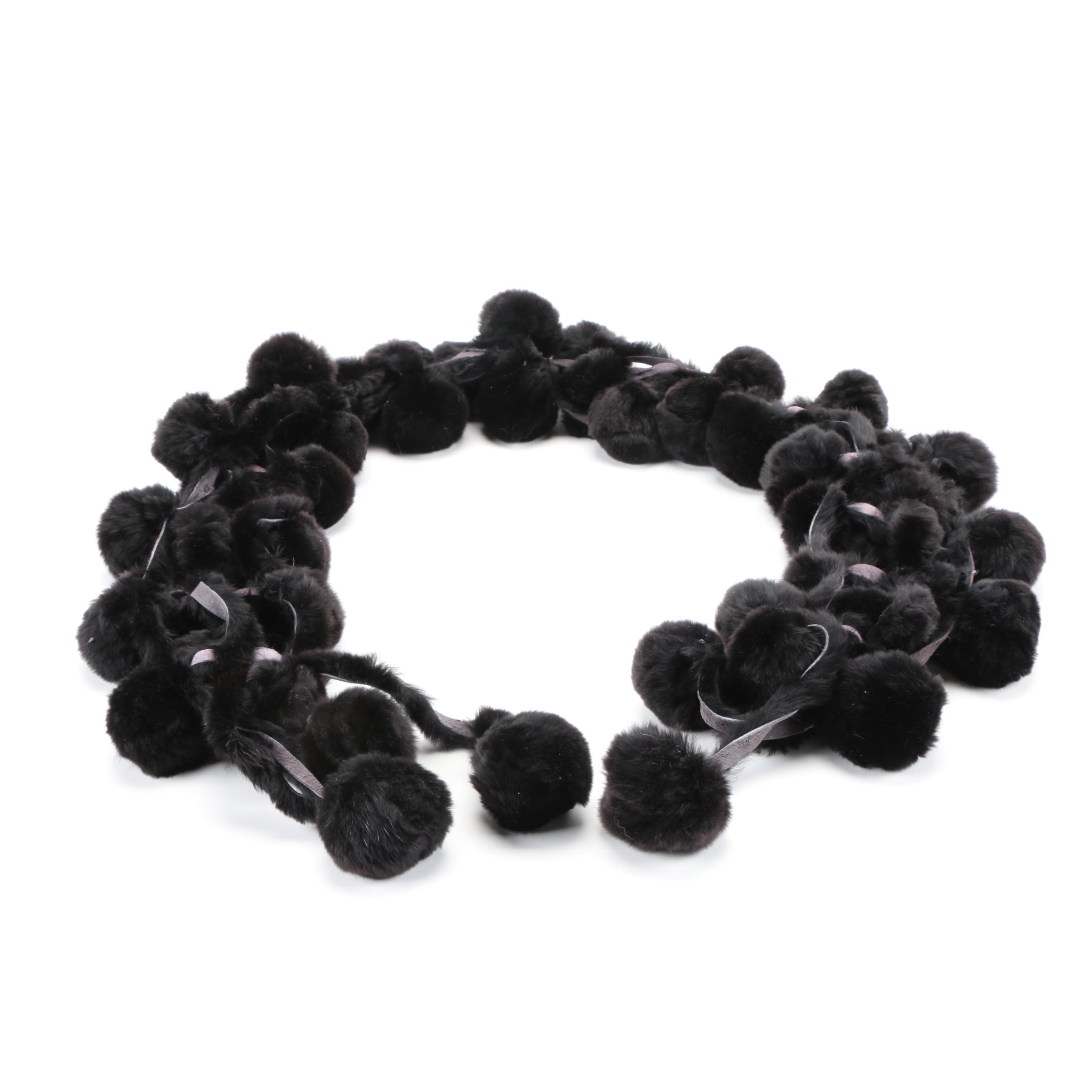 Rabbit Fur Pom Pom Scarf