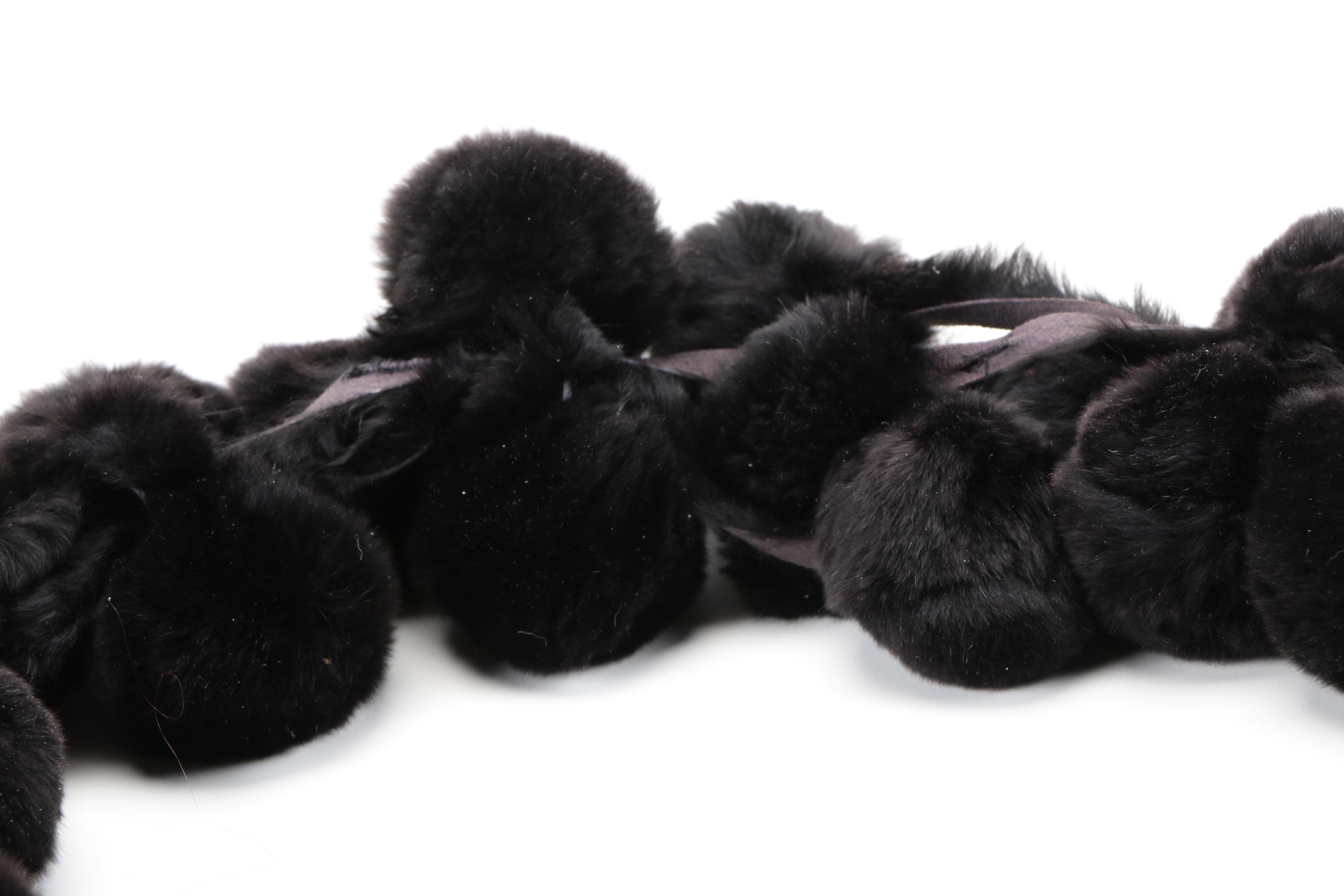 Rabbit Fur Pom Pom Scarf