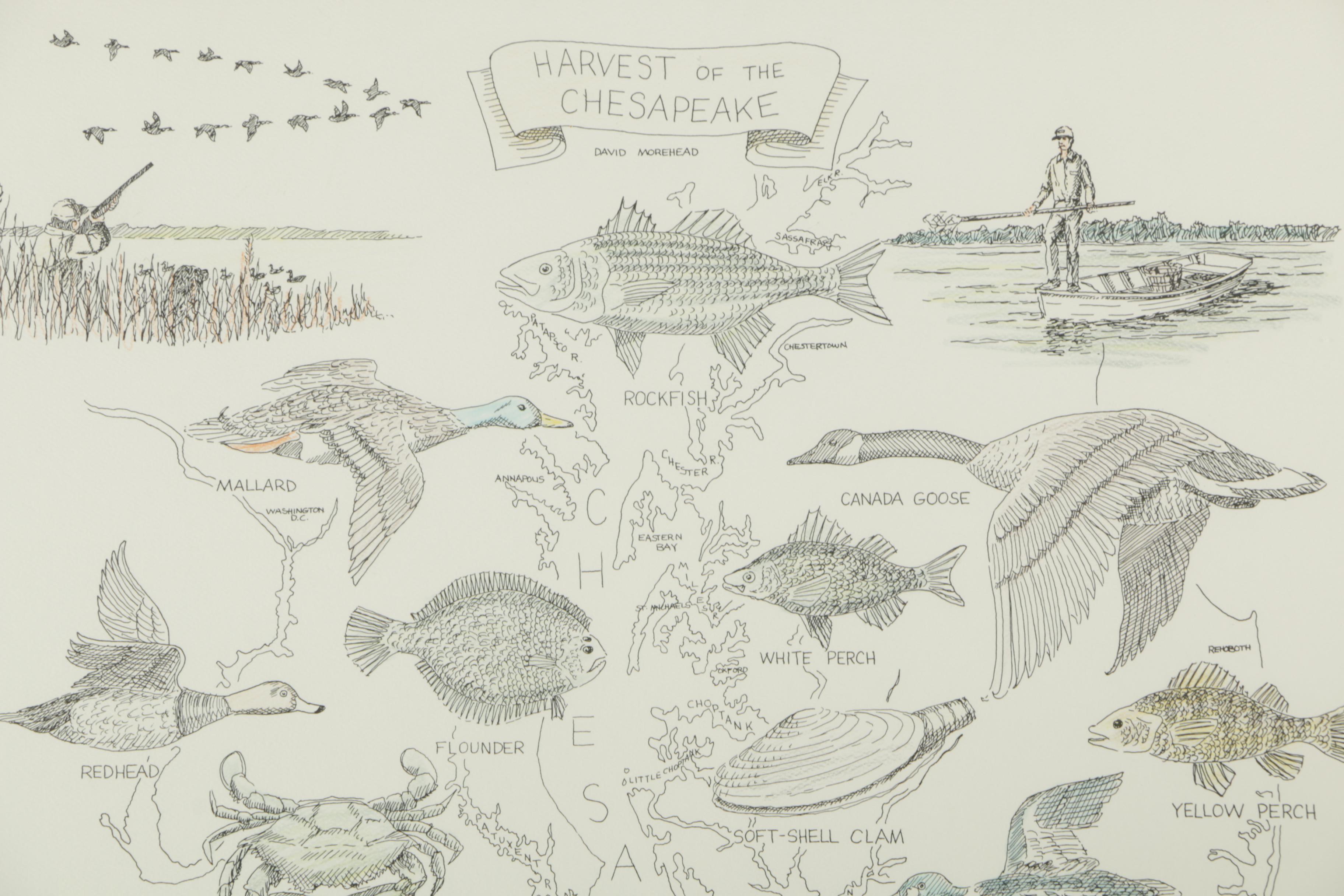 David Morehead Lithograph "Harvest of the Chesapeake"