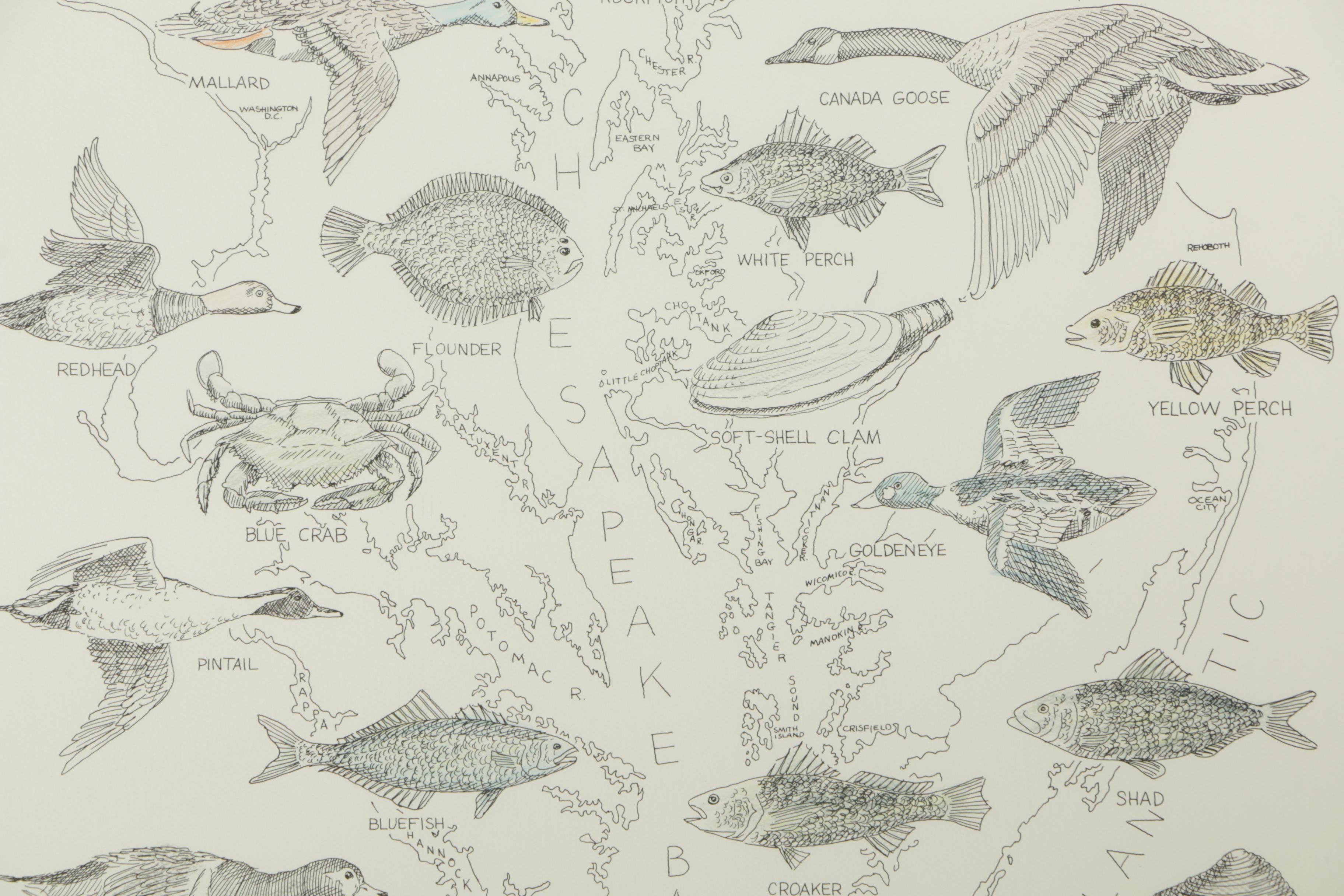 David Morehead Lithograph "Harvest of the Chesapeake"