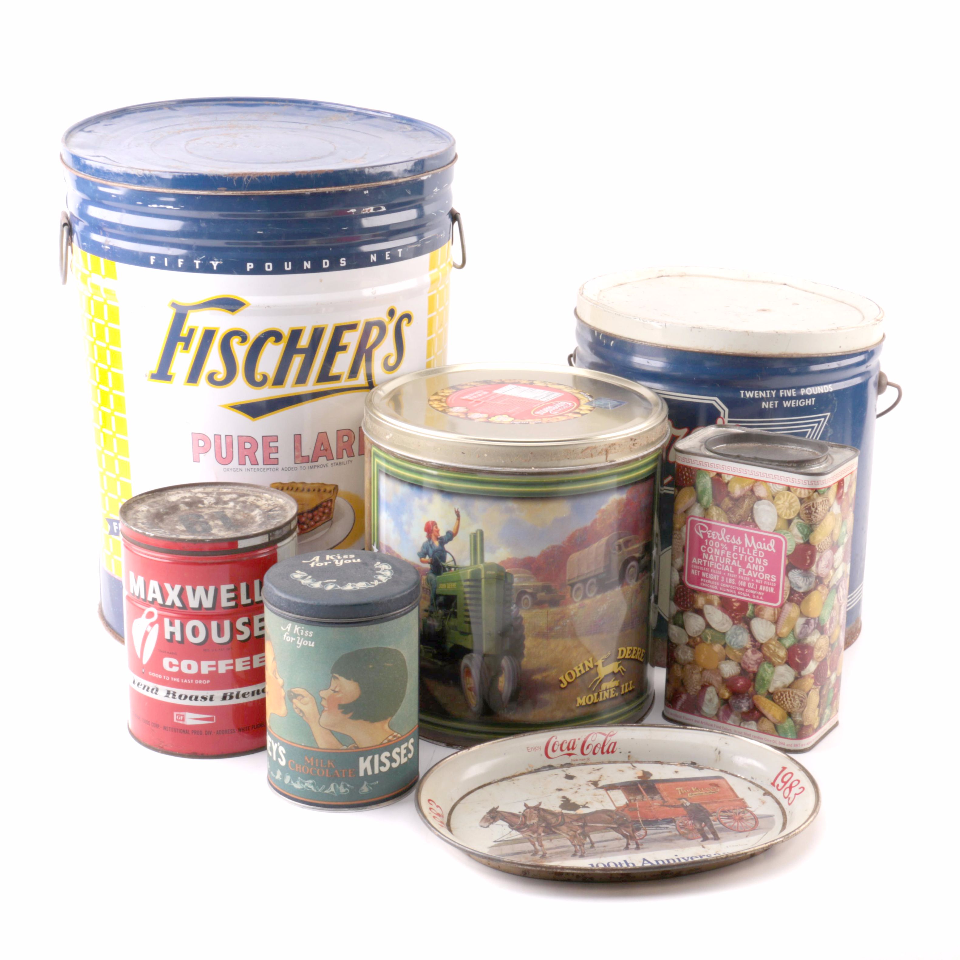 Fischer's Pure Lard and Six Additional Tin Advertising Pieces