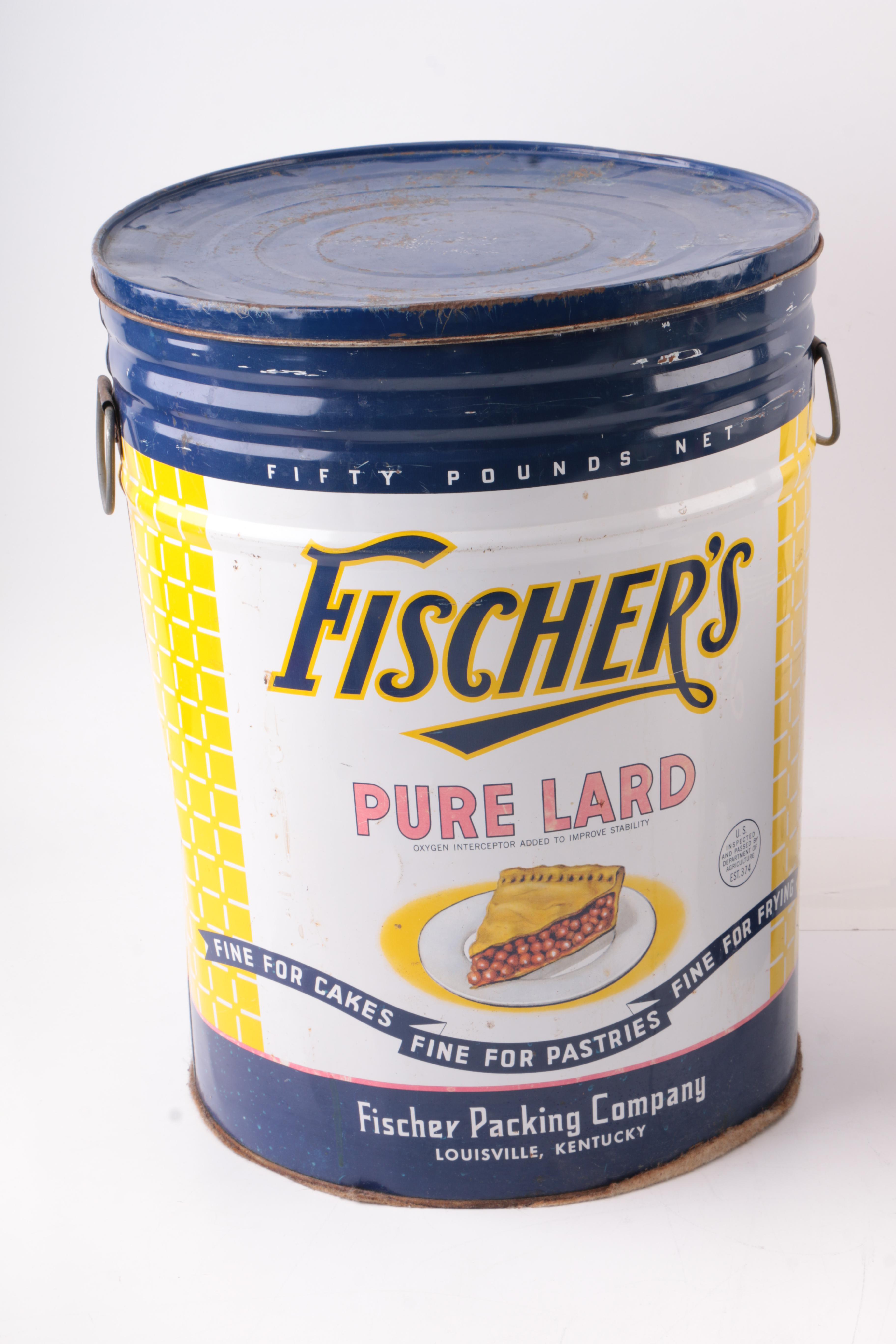 Fischer's Pure Lard and Six Additional Tin Advertising Pieces