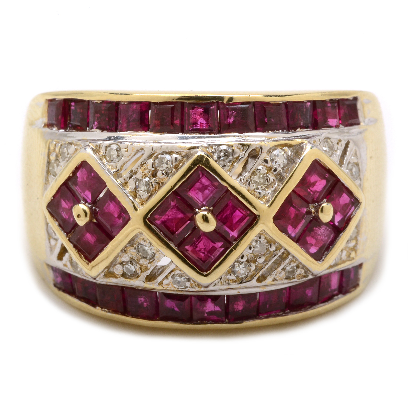 14K Yellow Gold Natural Ruby Diamond Band Ring