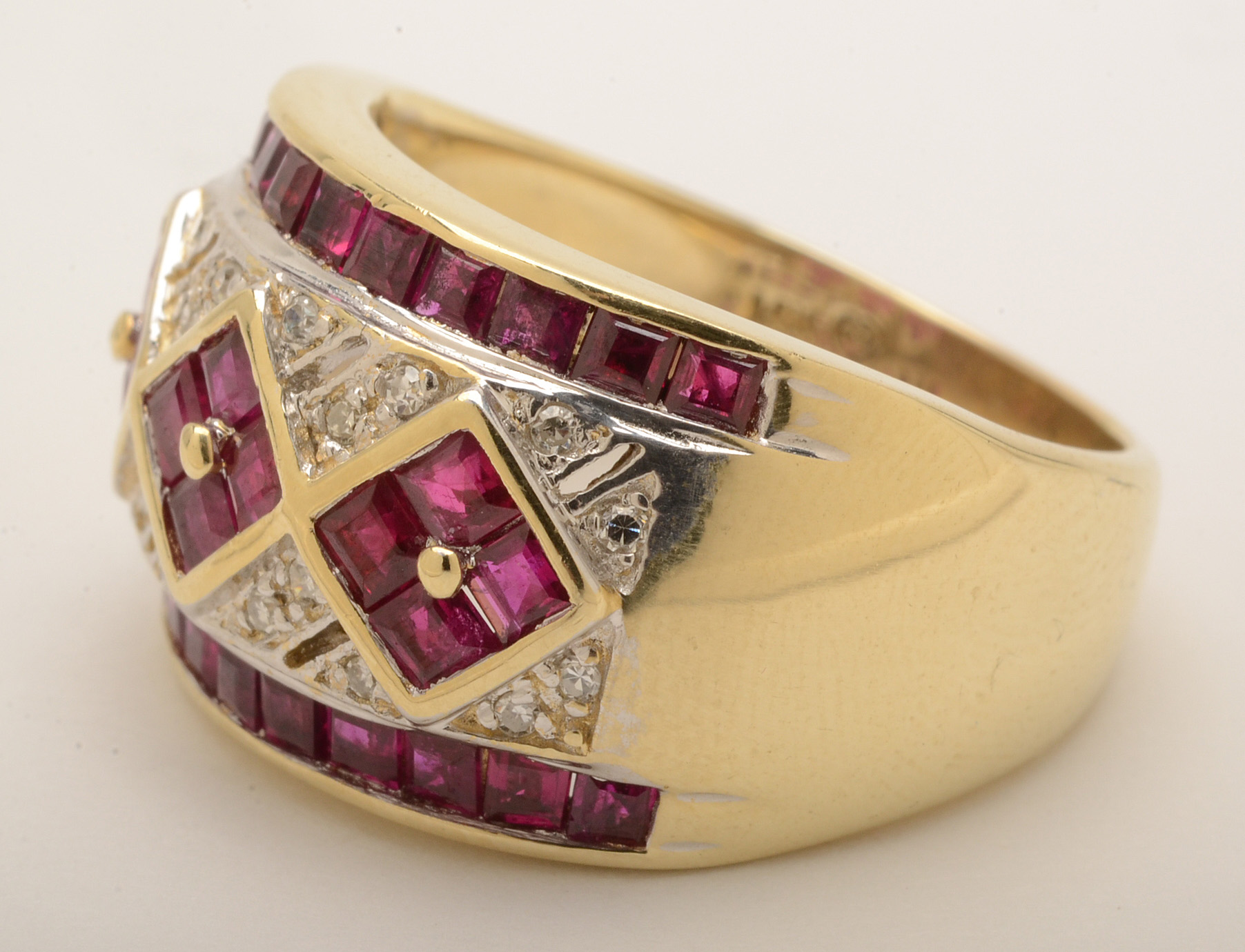 14K Yellow Gold Natural Ruby Diamond Band Ring