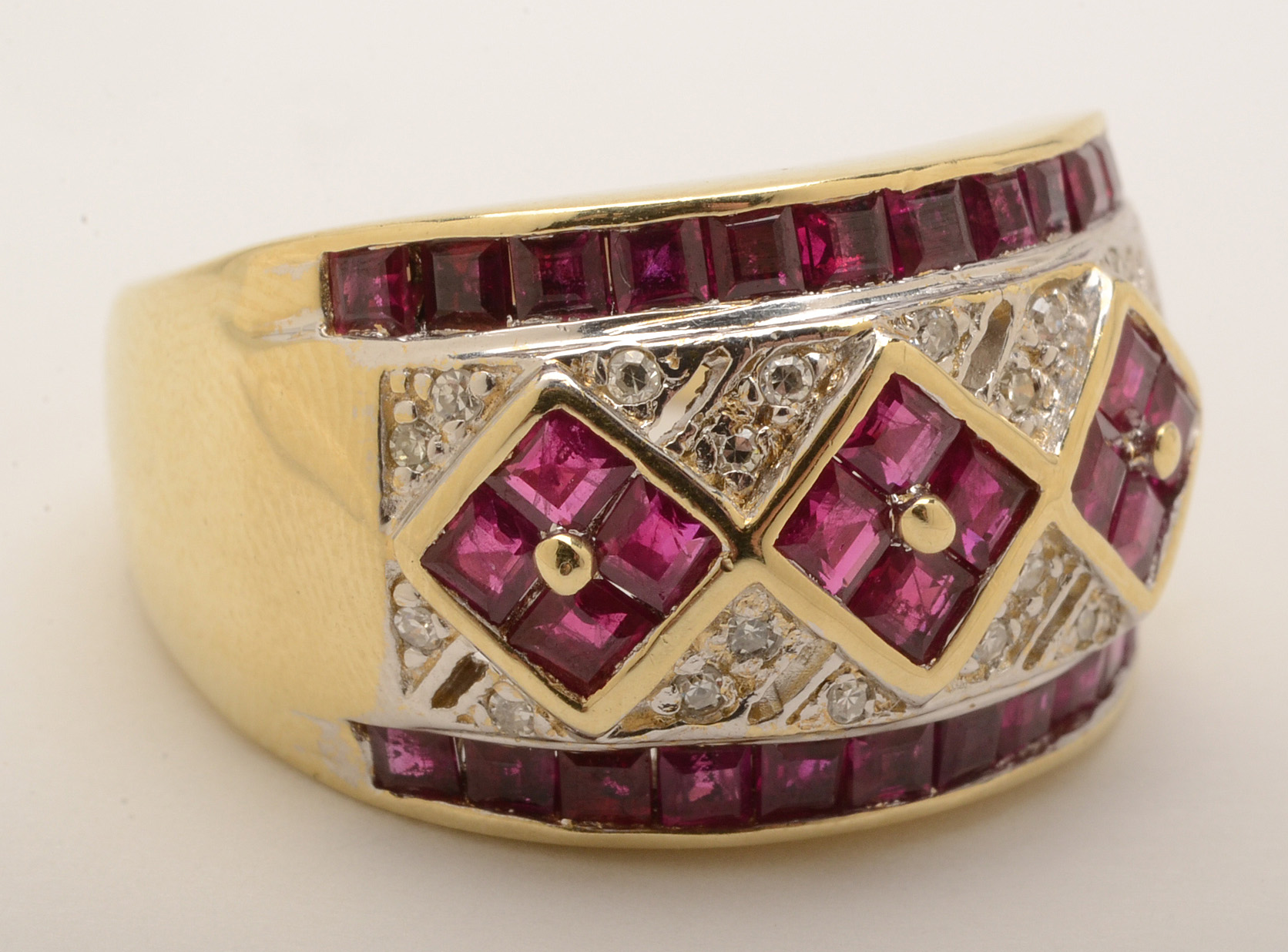 14K Yellow Gold Natural Ruby Diamond Band Ring
