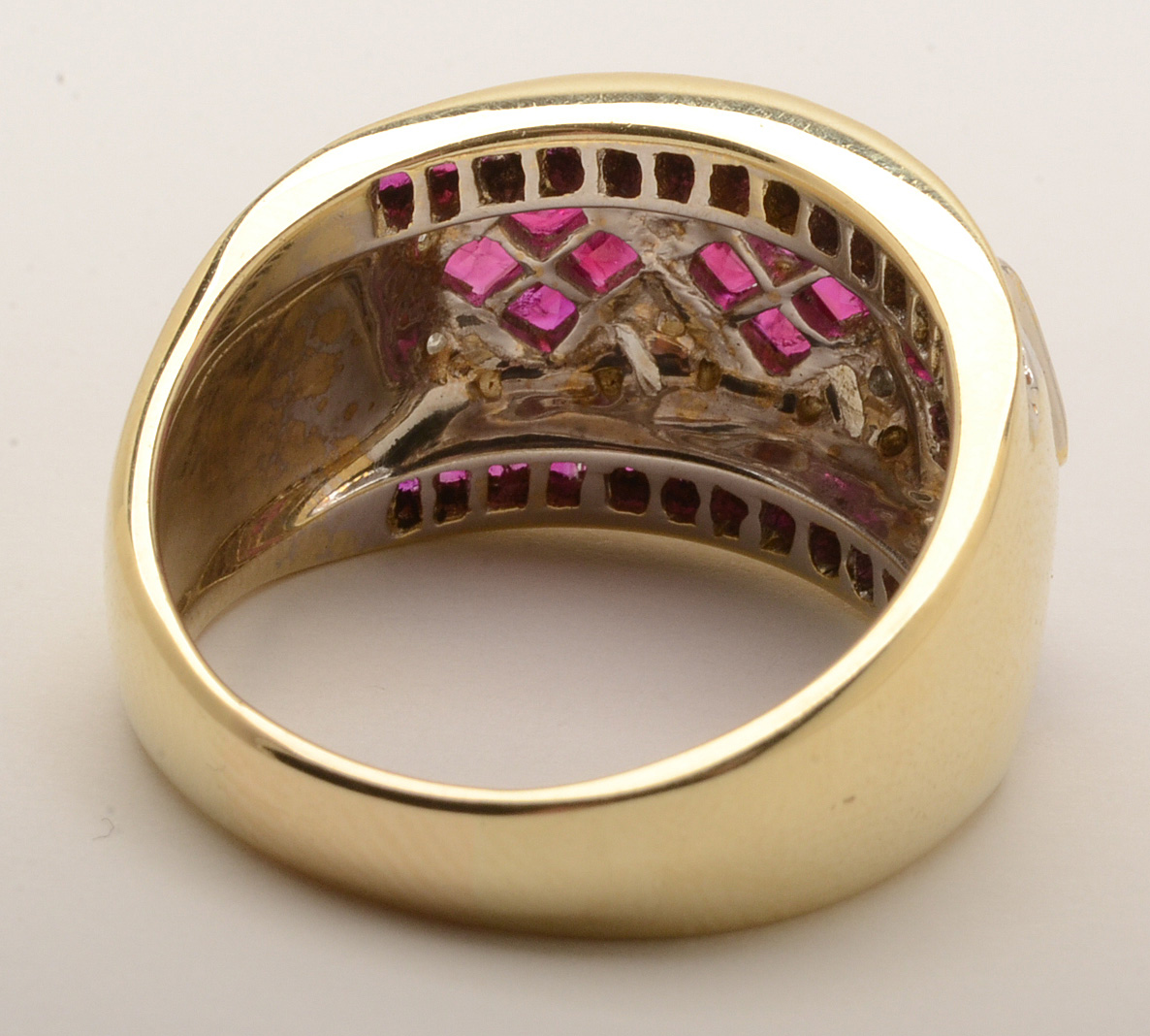 14K Yellow Gold Natural Ruby Diamond Band Ring