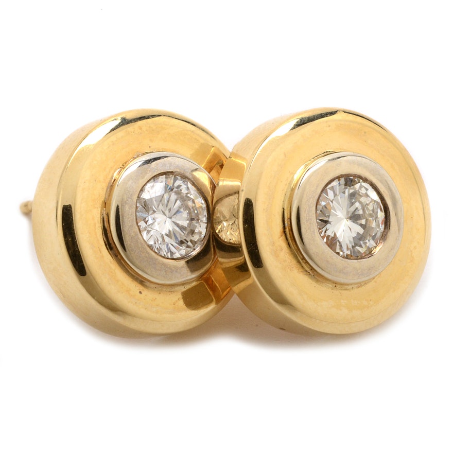 Pair of 14K Yellow Gold Bezel-Set Diamond Stud Earrings