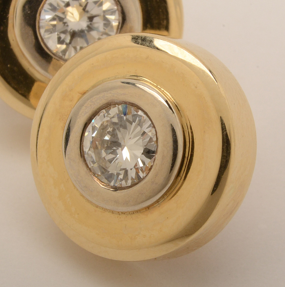 Pair of 14K Yellow Gold Bezel-Set Diamond Stud Earrings