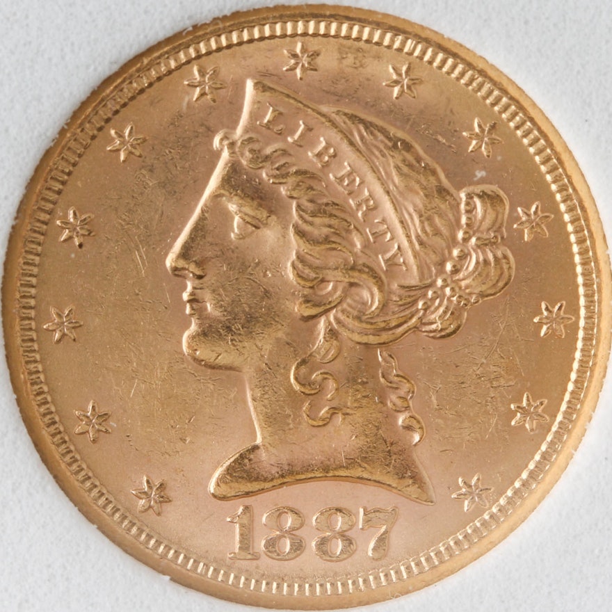 1887 S Liberty Head $5 Gold Coin