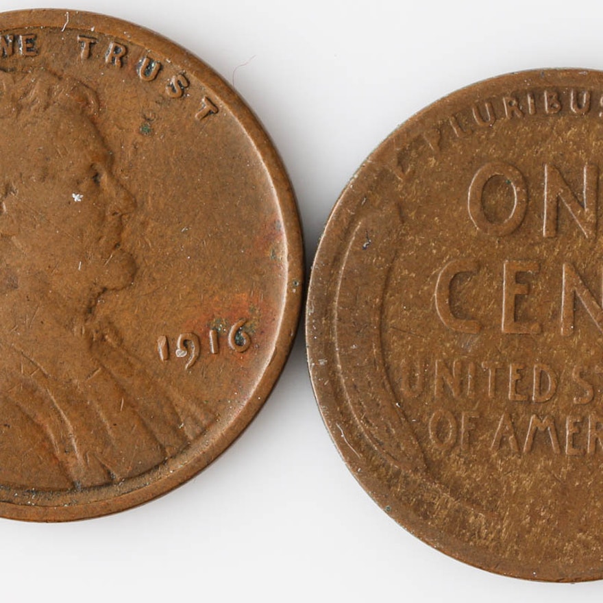 Group of Two Lincoln Wheat Cents Including the Following: 1915 and 1916