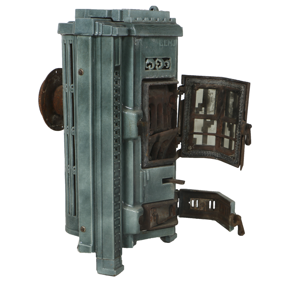 Art Deco Enameled Cast Iron Parlor Stove by Les Fonderies Bruxelloises