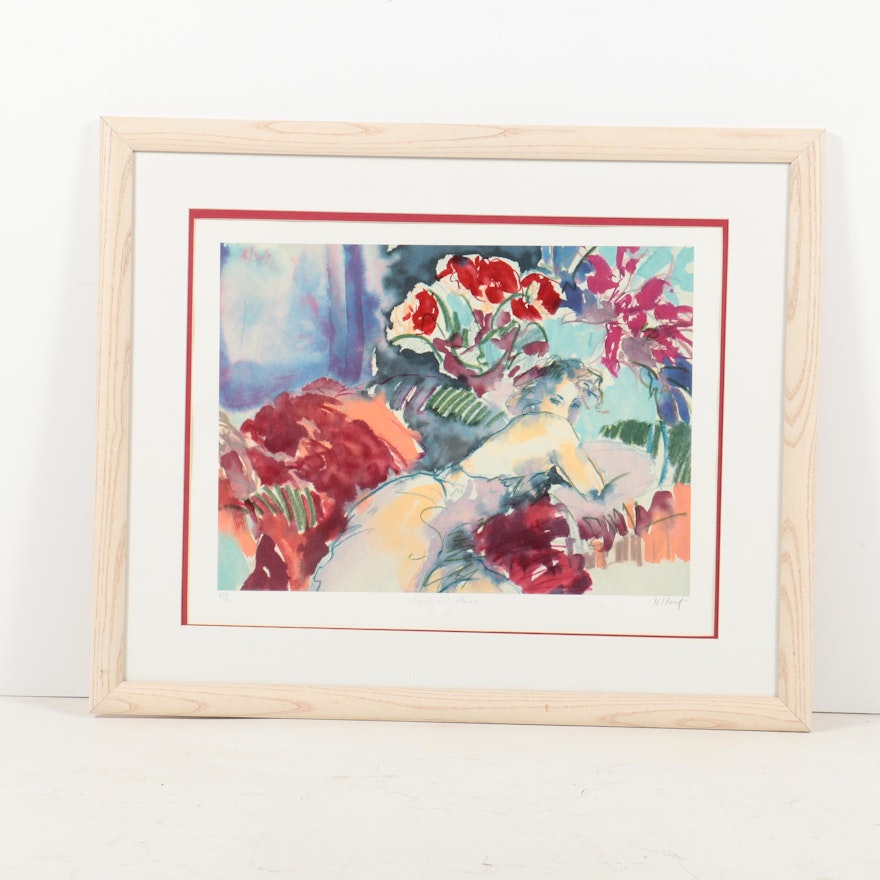 Signed Limited Edition Lithograph "Figure and Flowers"
