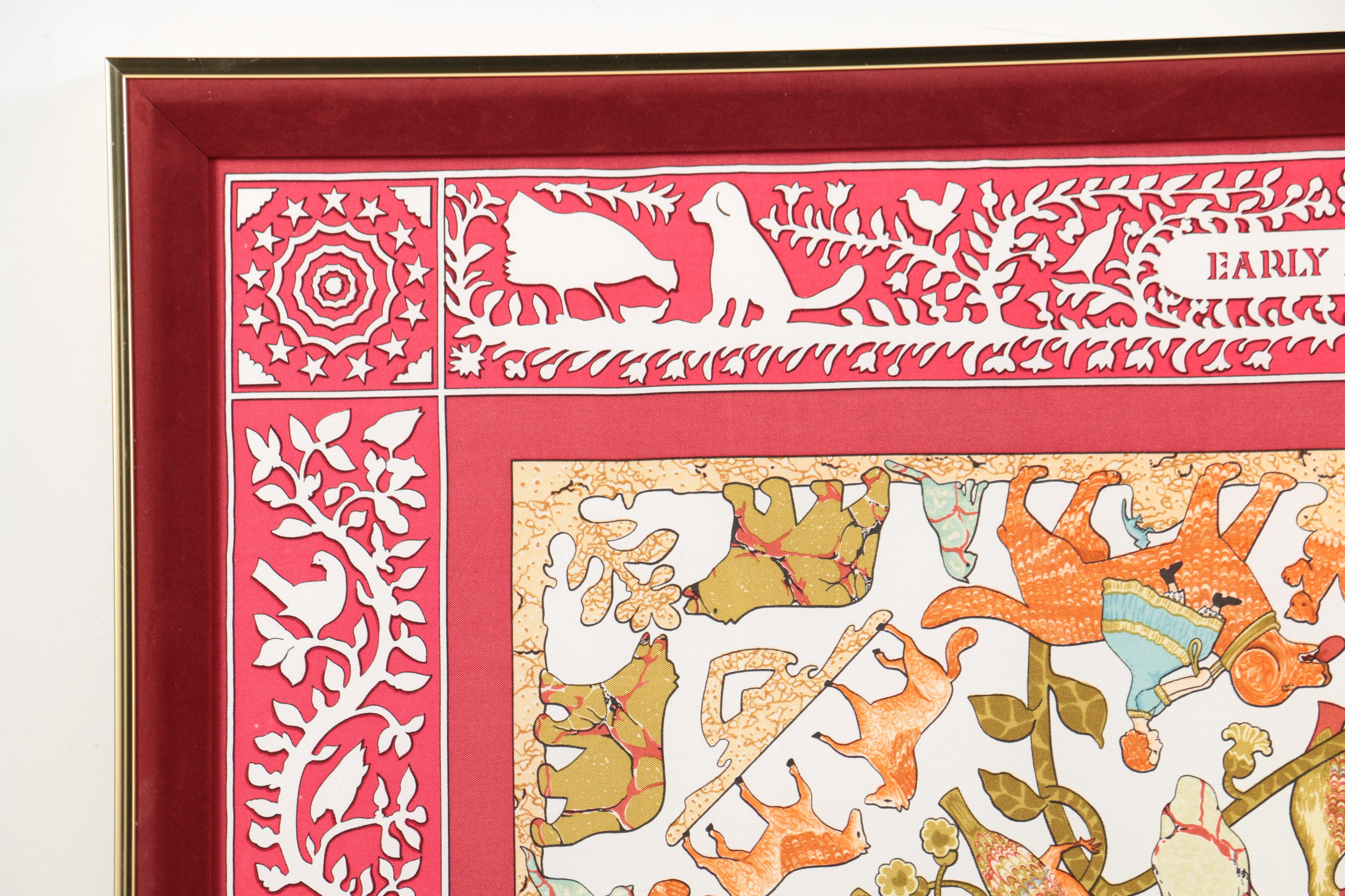 Framed Hermès of Paris "Early America" Art Institute of Chicago Scarf