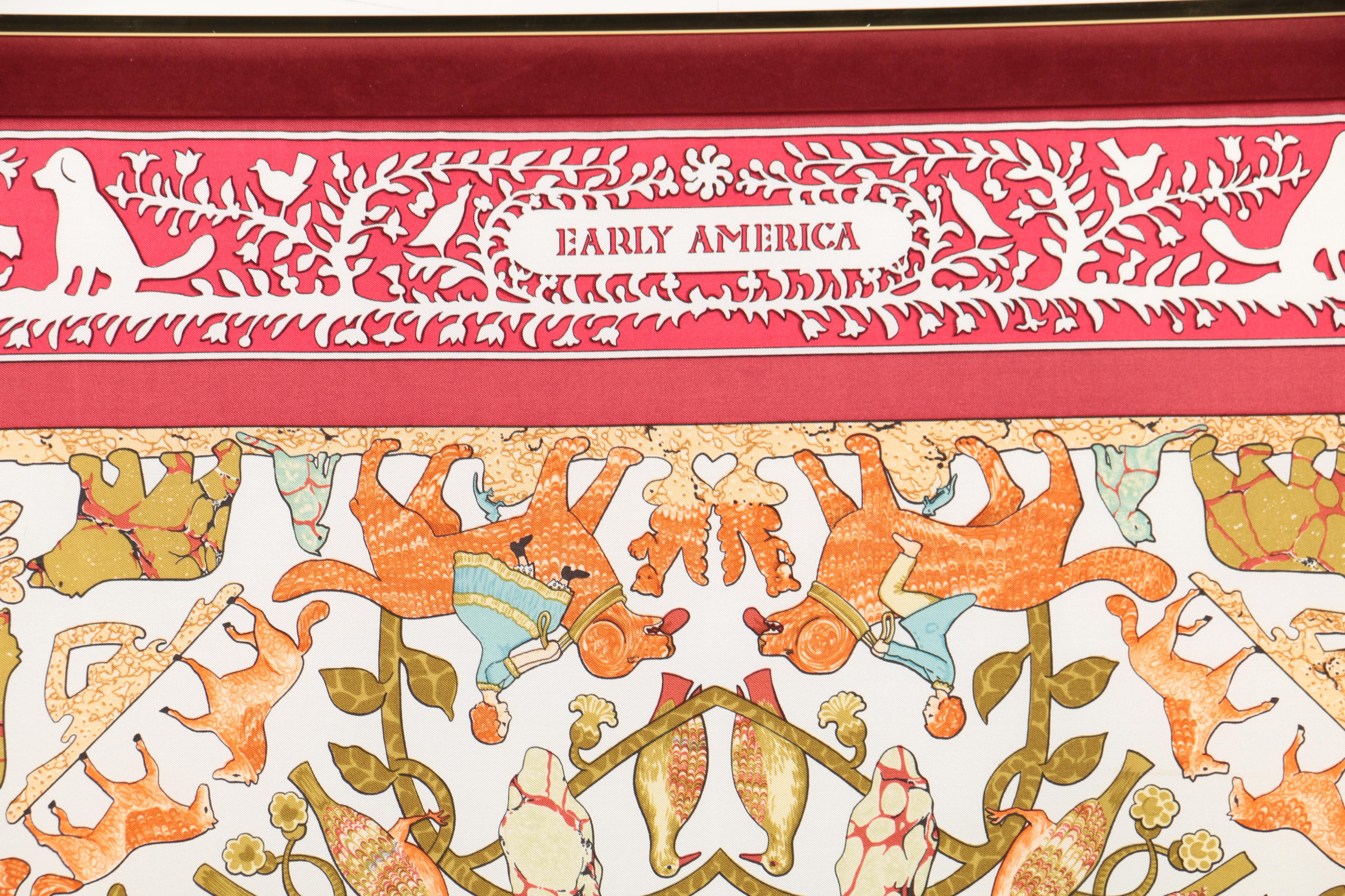Framed Hermès of Paris "Early America" Art Institute of Chicago Scarf