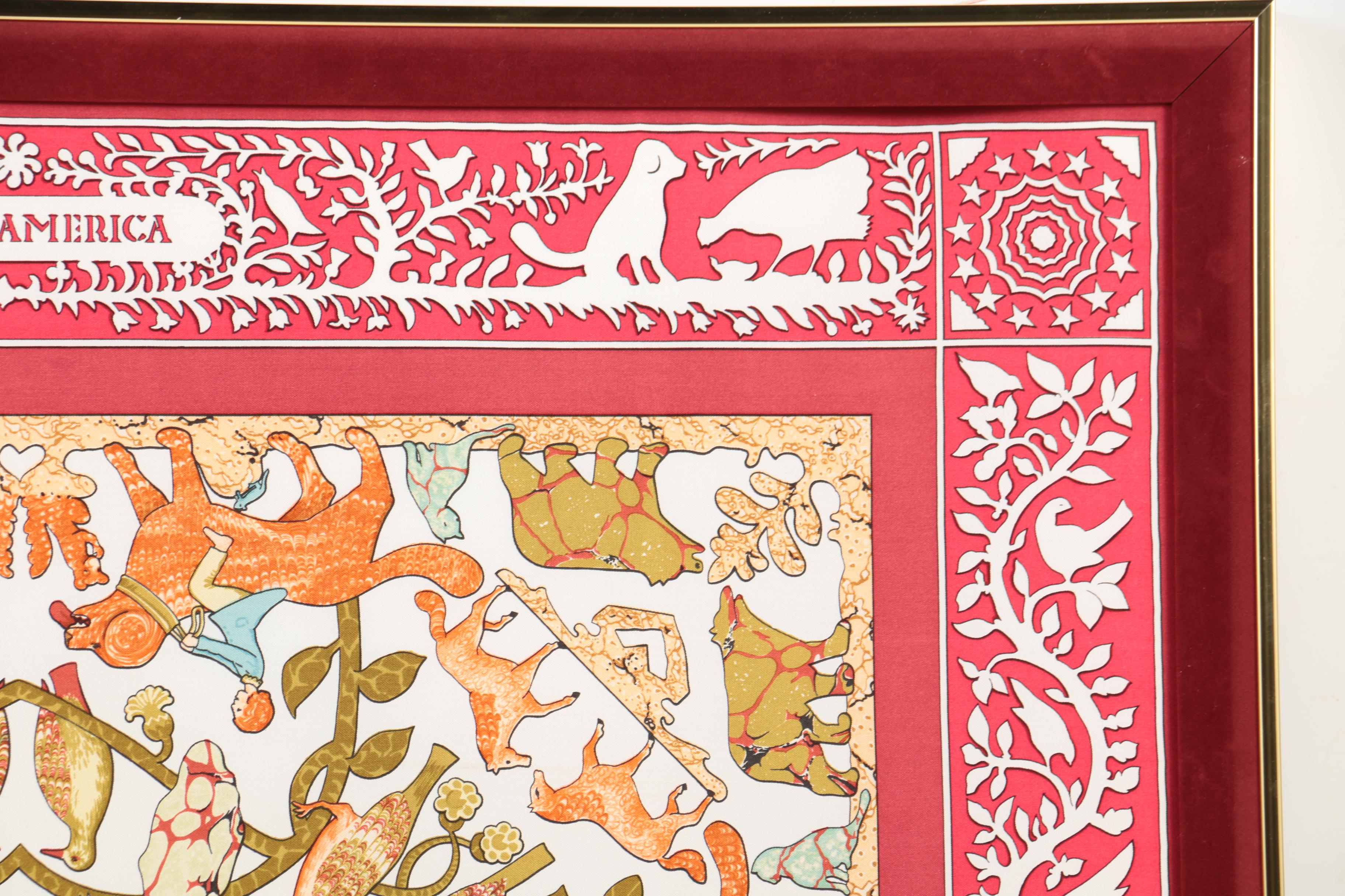 Framed Hermès of Paris "Early America" Art Institute of Chicago Scarf