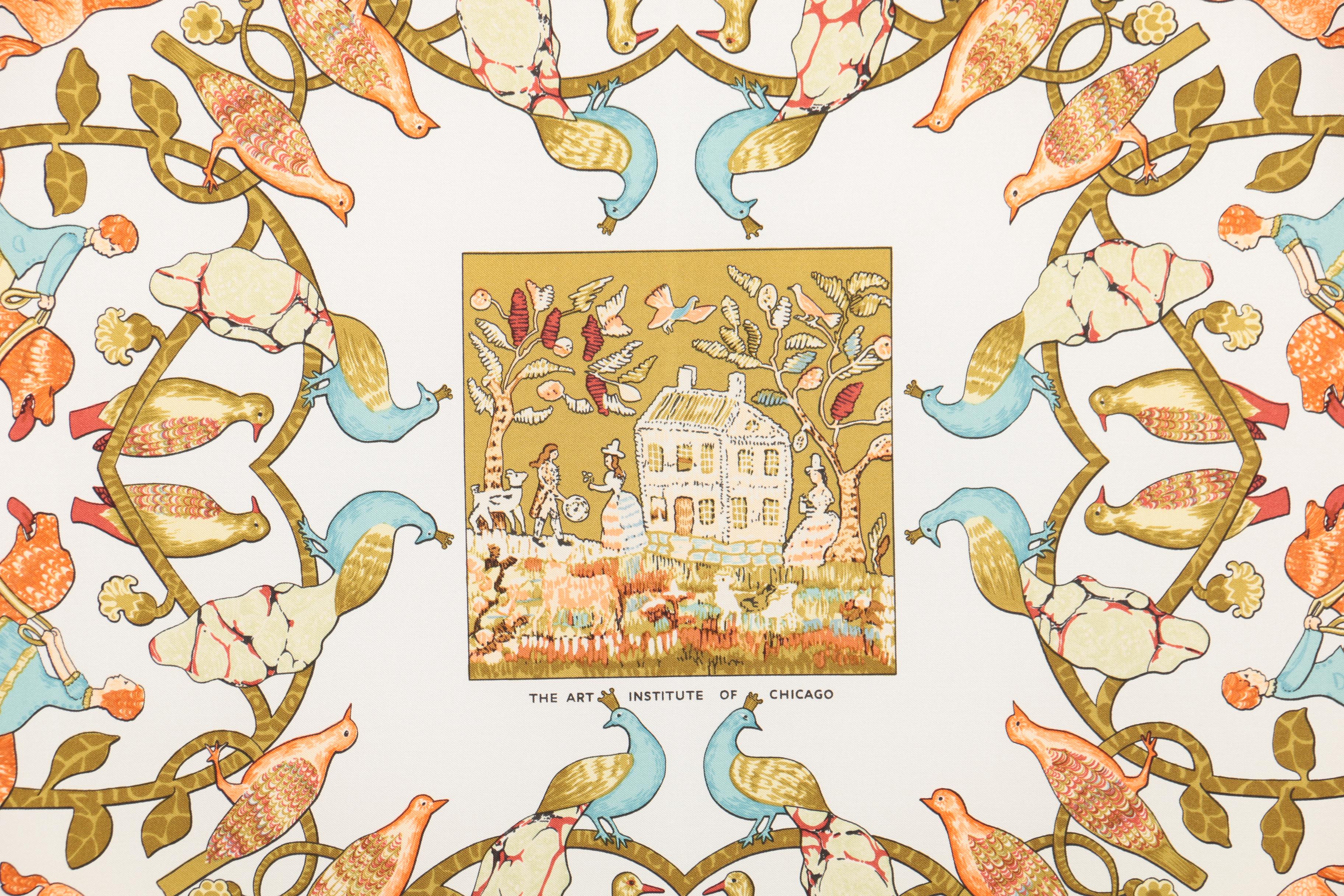 Framed Hermès of Paris "Early America" Art Institute of Chicago Scarf