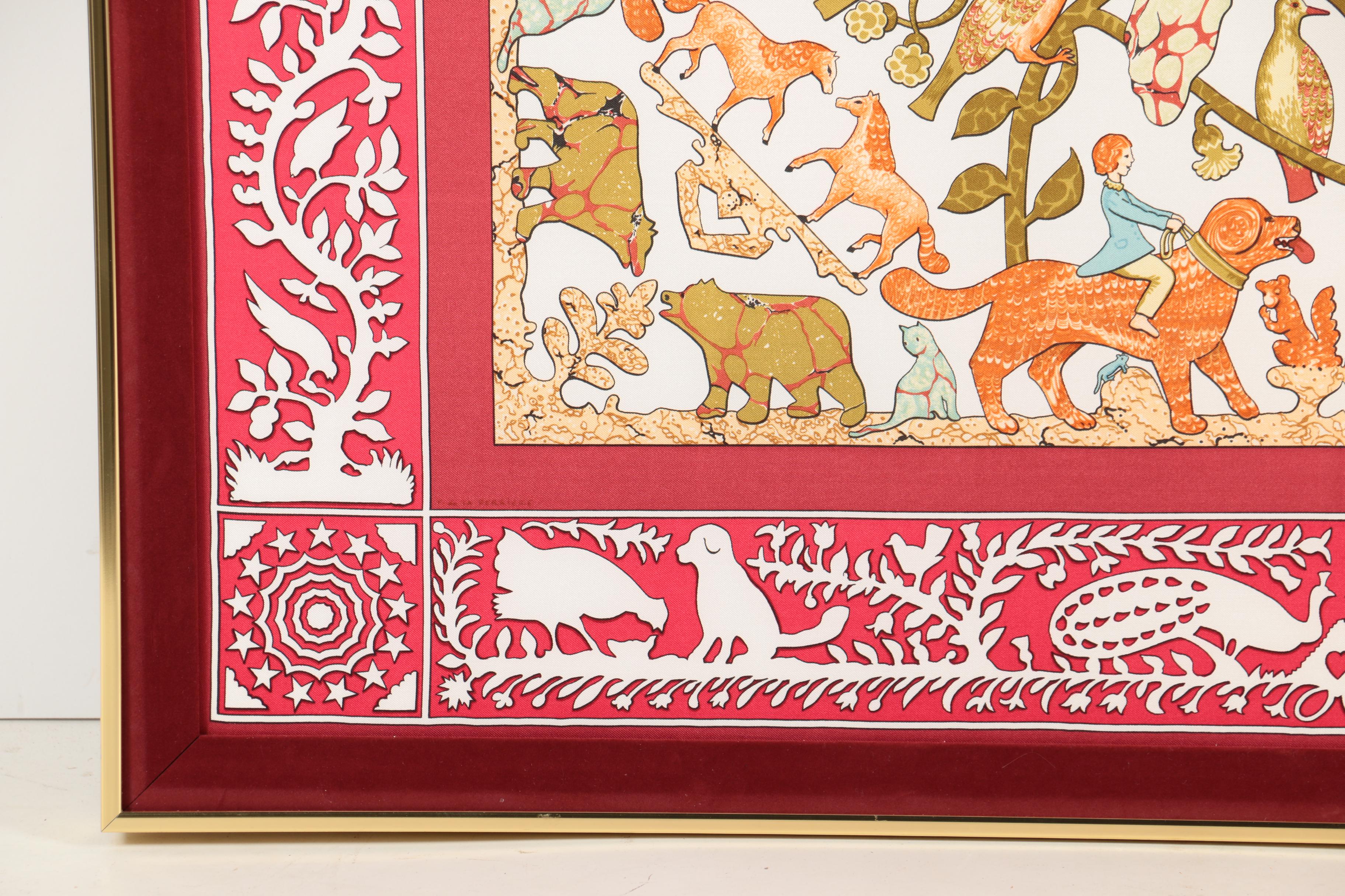 Framed Hermès of Paris "Early America" Art Institute of Chicago Scarf