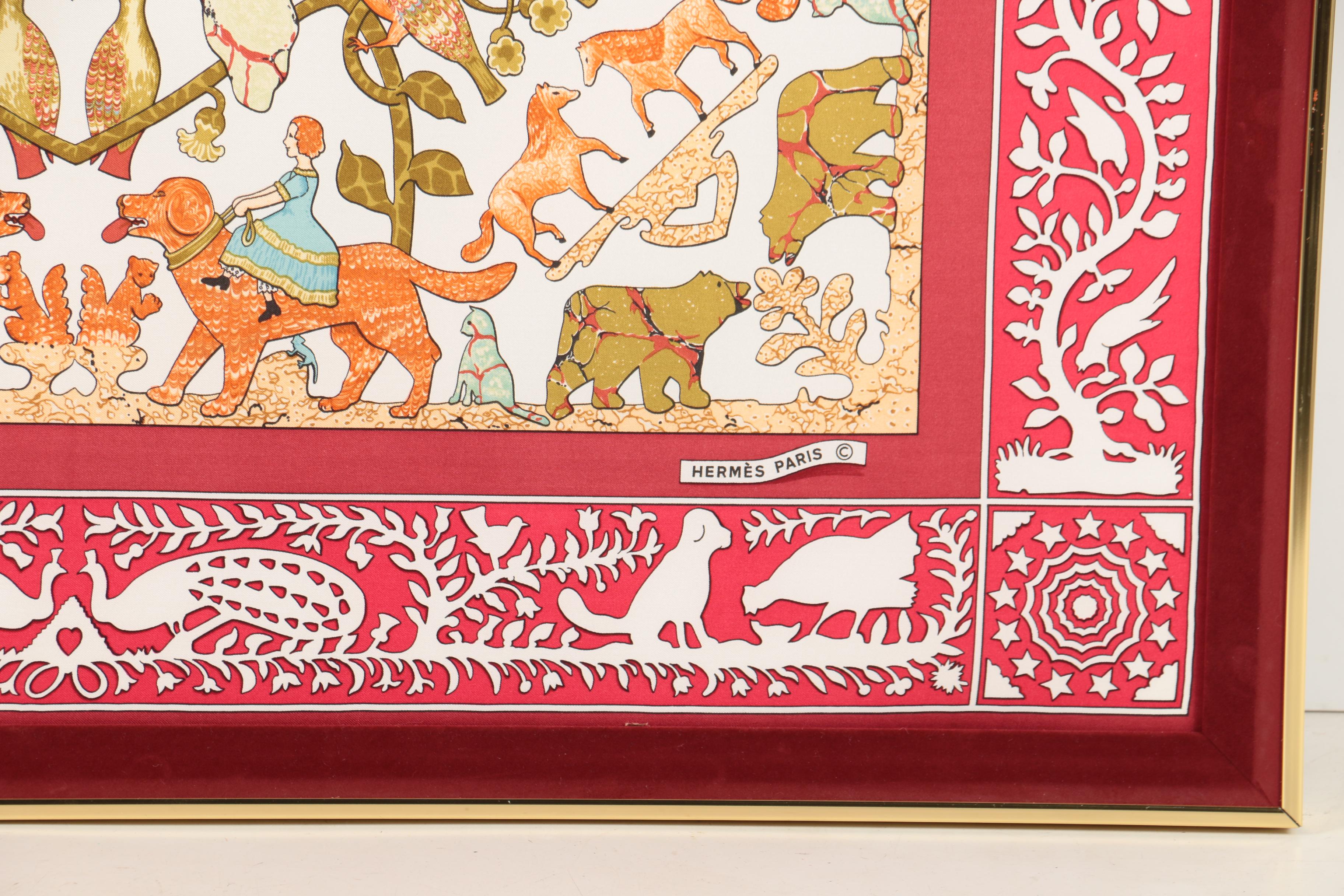 Framed Hermès of Paris "Early America" Art Institute of Chicago Scarf