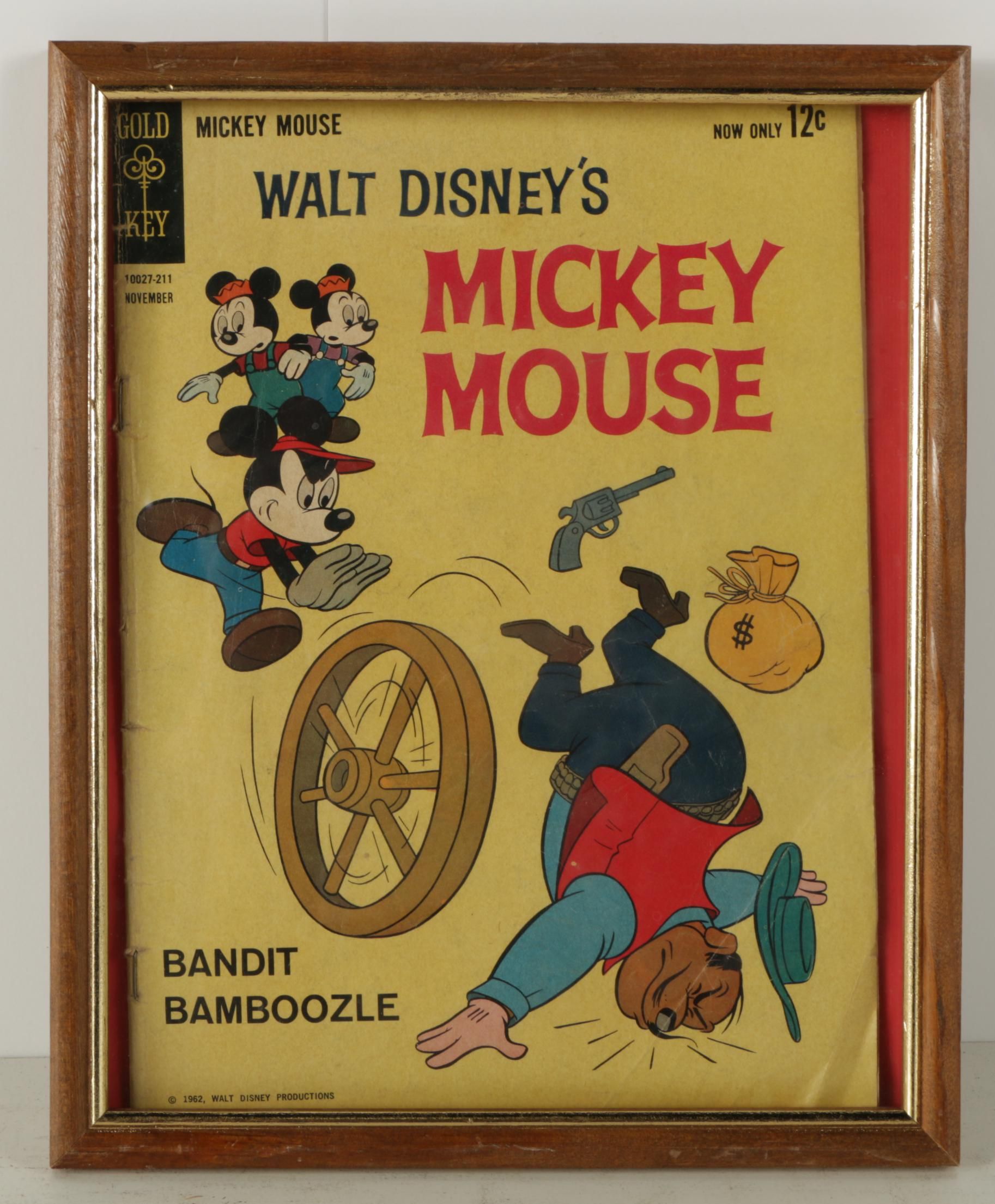 Framed Vintage Mickey Mouse Books and Memorabilia