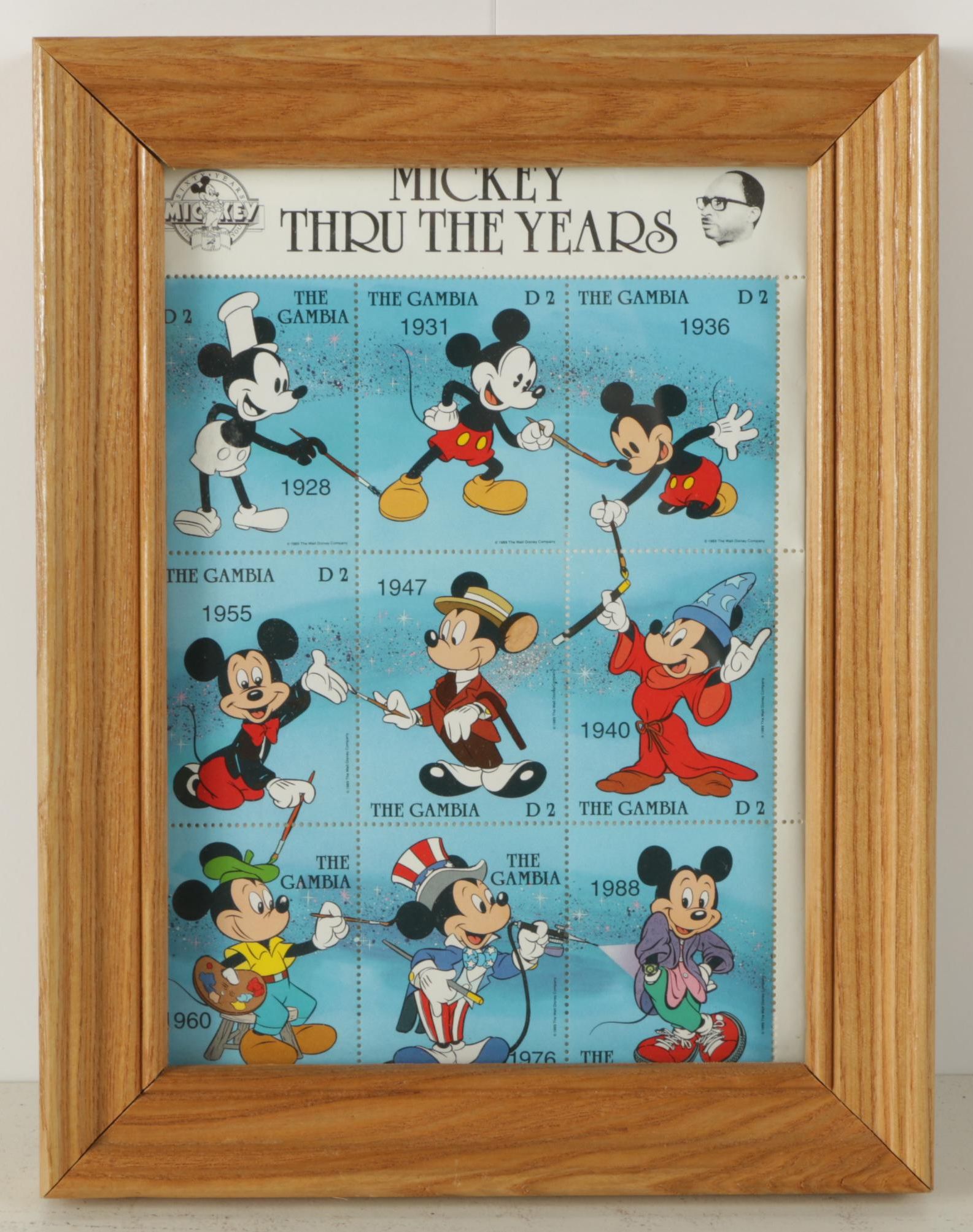 Framed Vintage Mickey Mouse Books and Memorabilia