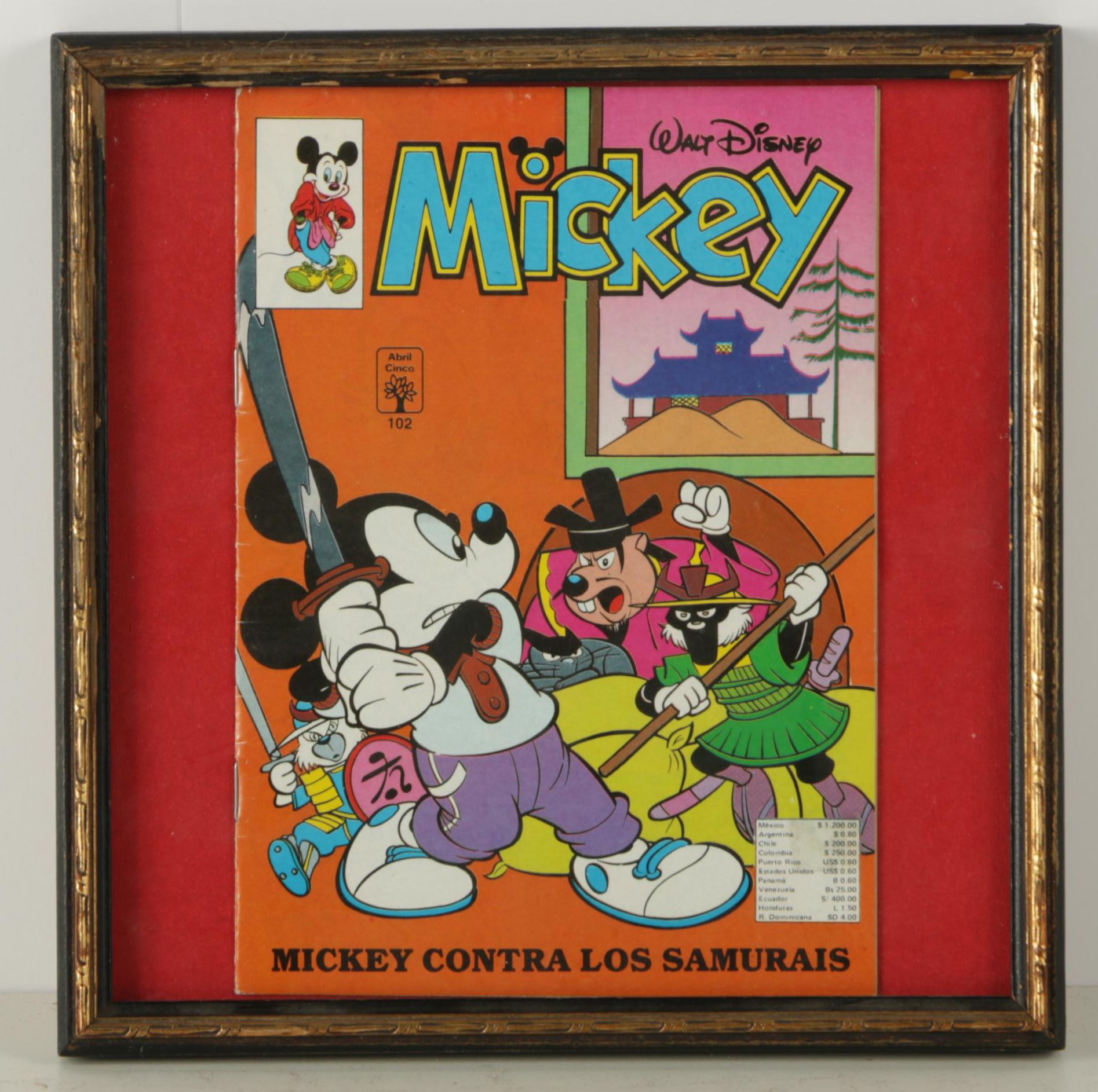 Framed Vintage Mickey Mouse Books and Memorabilia