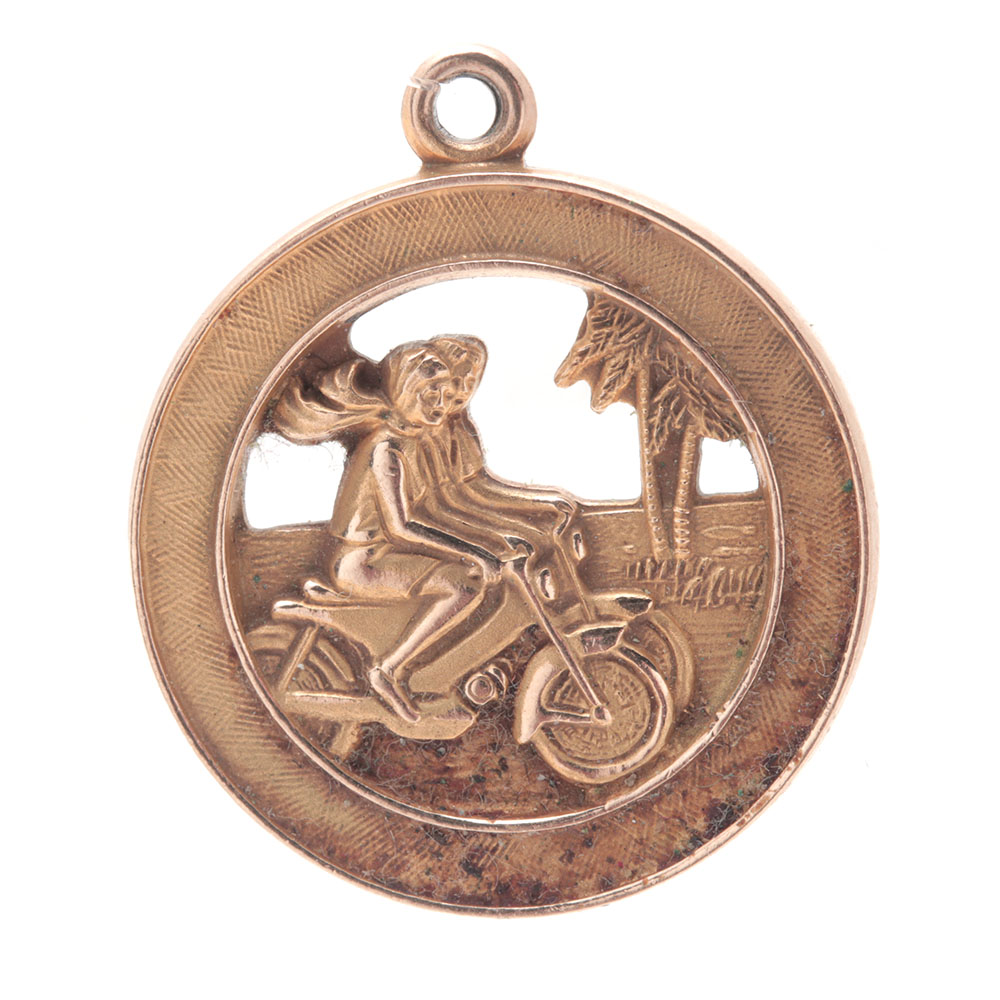 14K Yellow Gold Openwork Cyclist Pendant