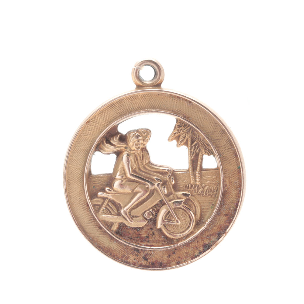 14K Yellow Gold Openwork Cyclist Pendant