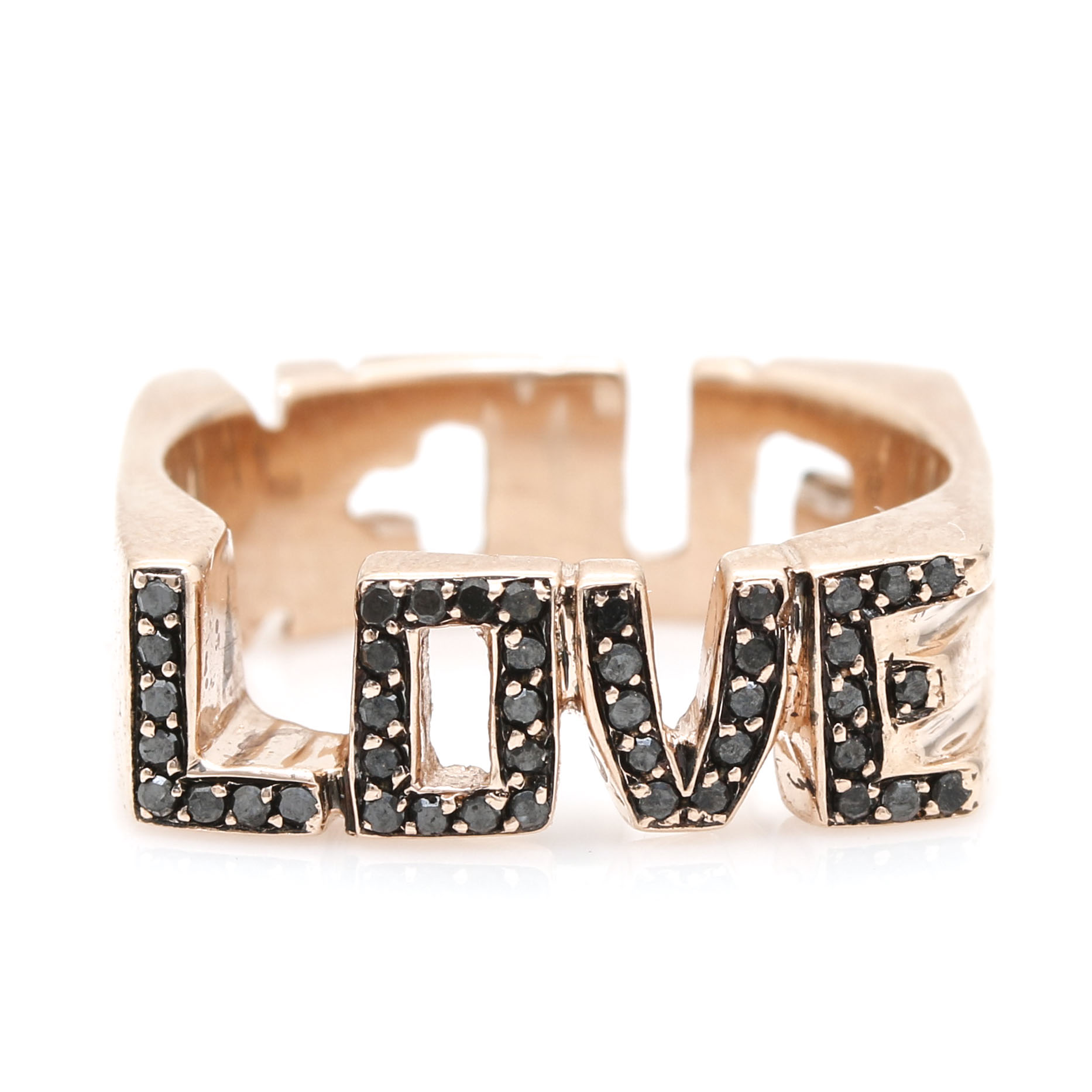 14K Rose Gold Black Diamond Typography Ring