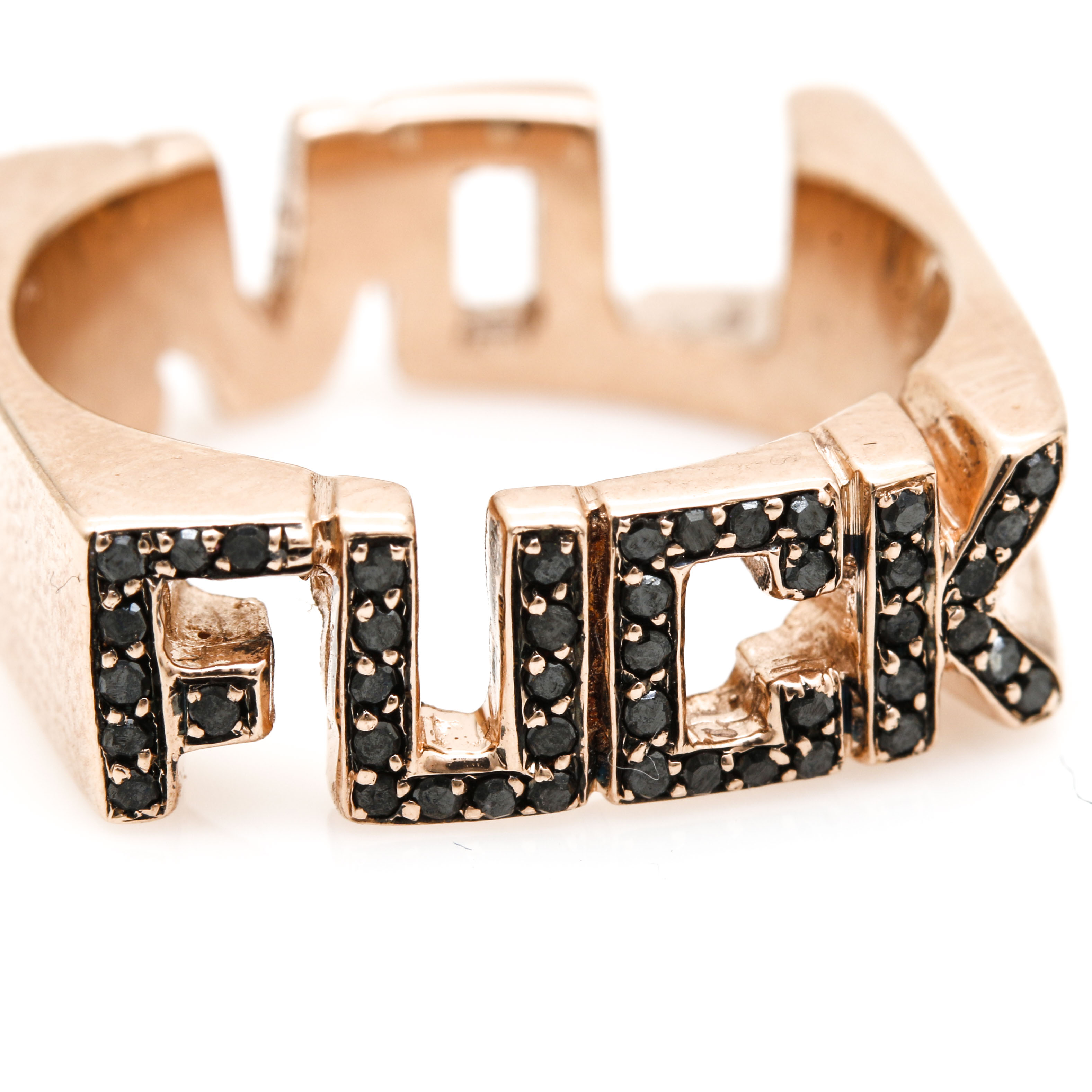 14K Rose Gold Black Diamond Typography Ring