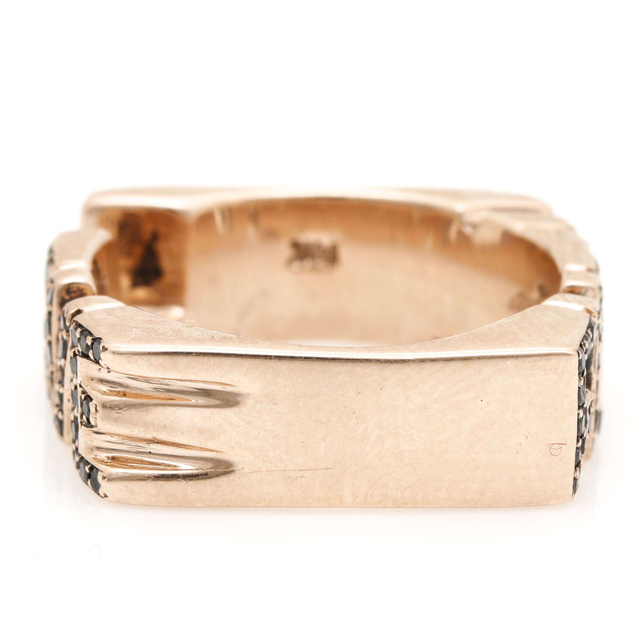 14K Rose Gold Black Diamond Typography Ring