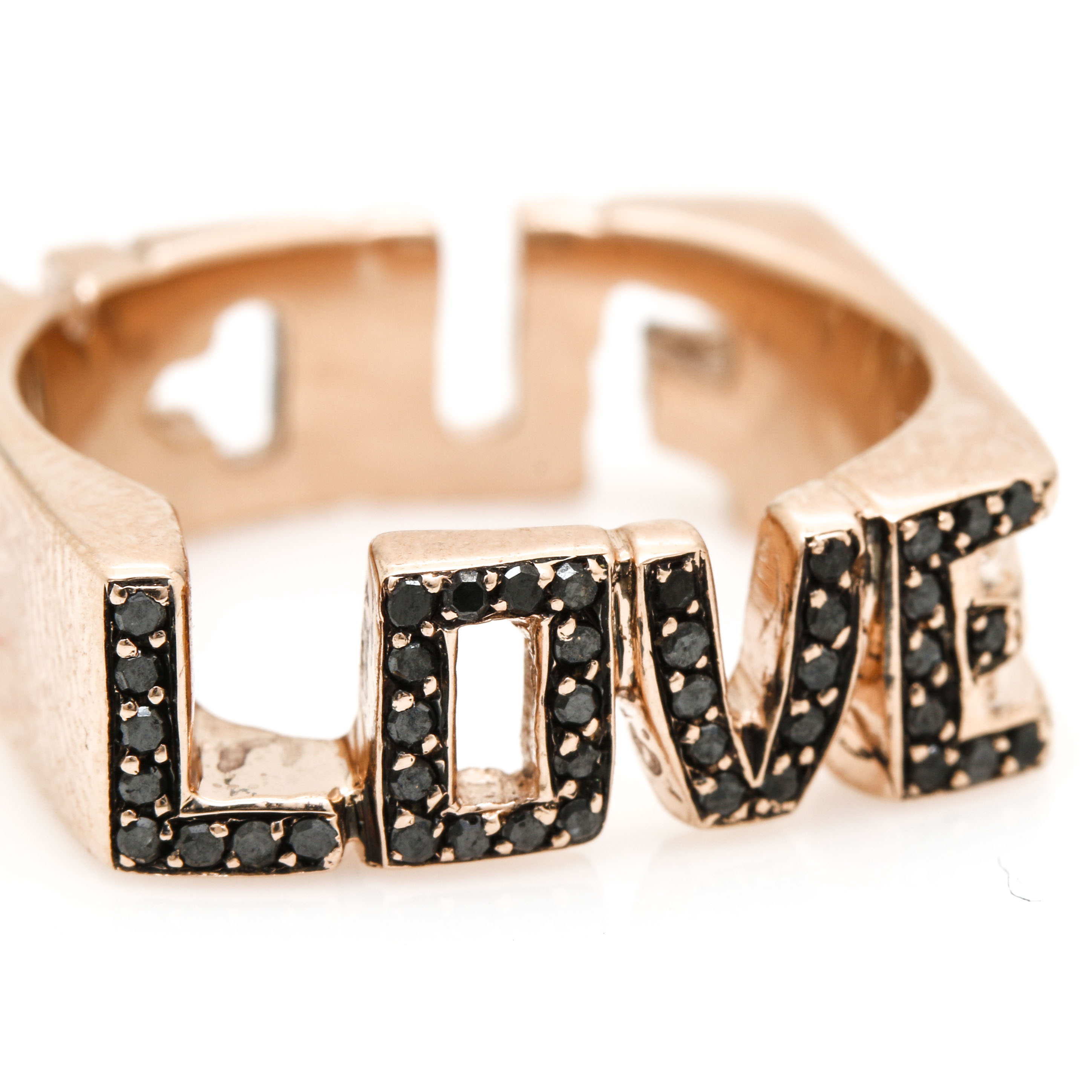 14K Rose Gold Black Diamond Typography Ring