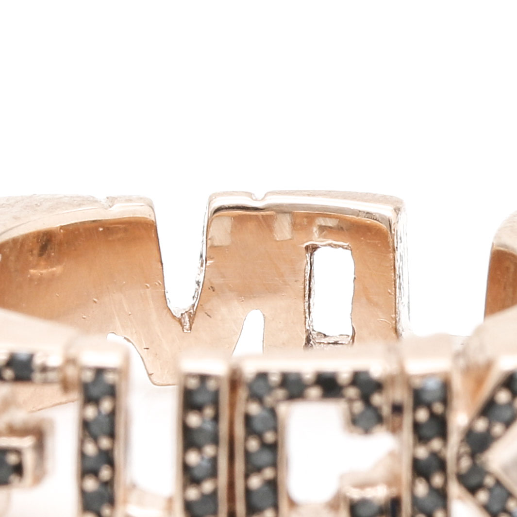 14K Rose Gold Black Diamond Typography Ring