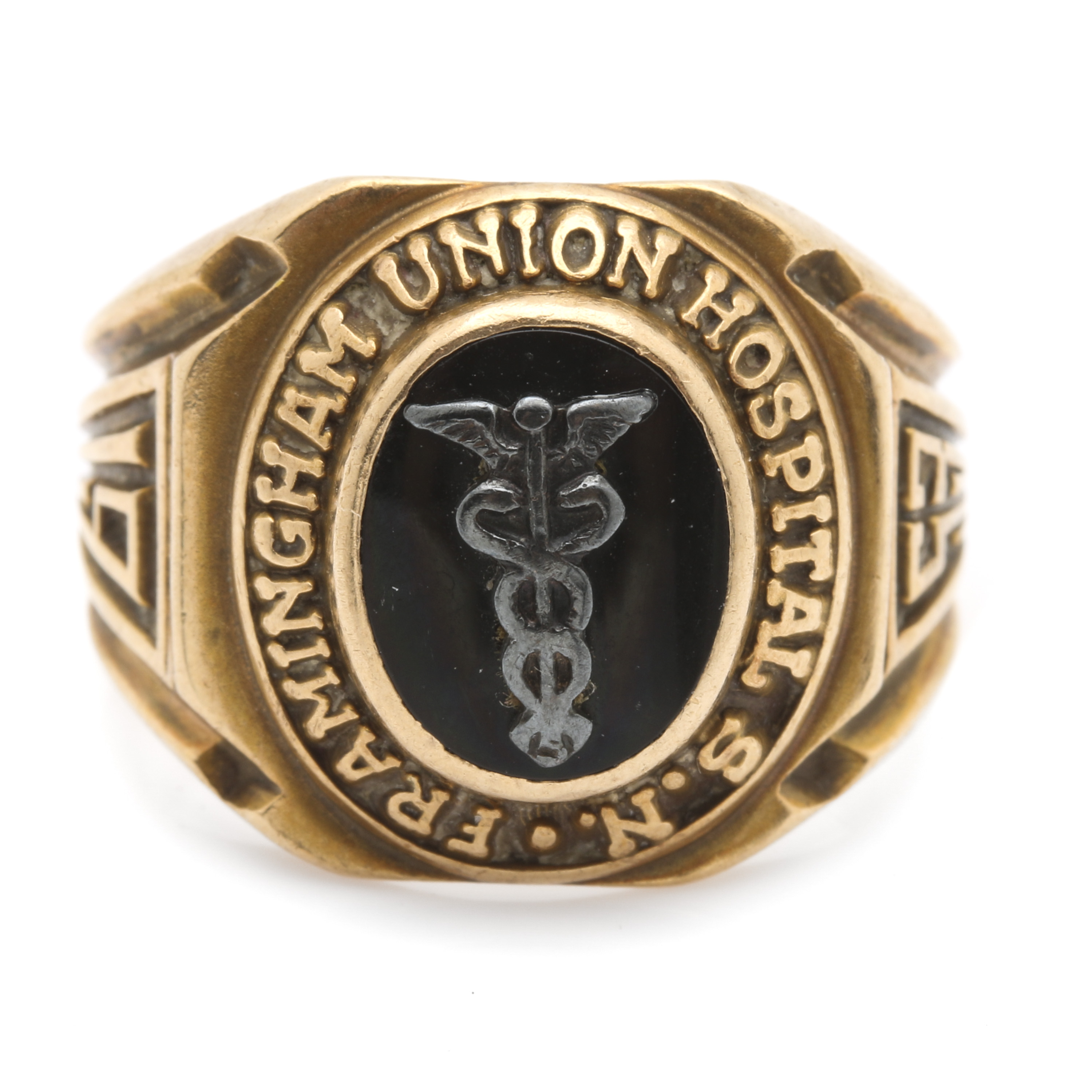 10K Yellow Gold Black Onyx Caduceus Ring