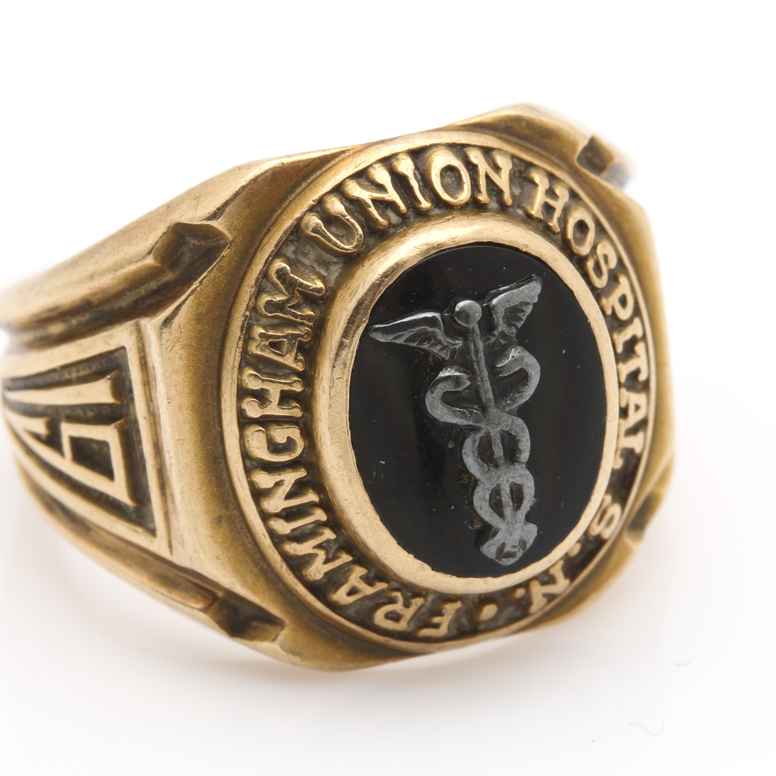 10K Yellow Gold Black Onyx Caduceus Ring