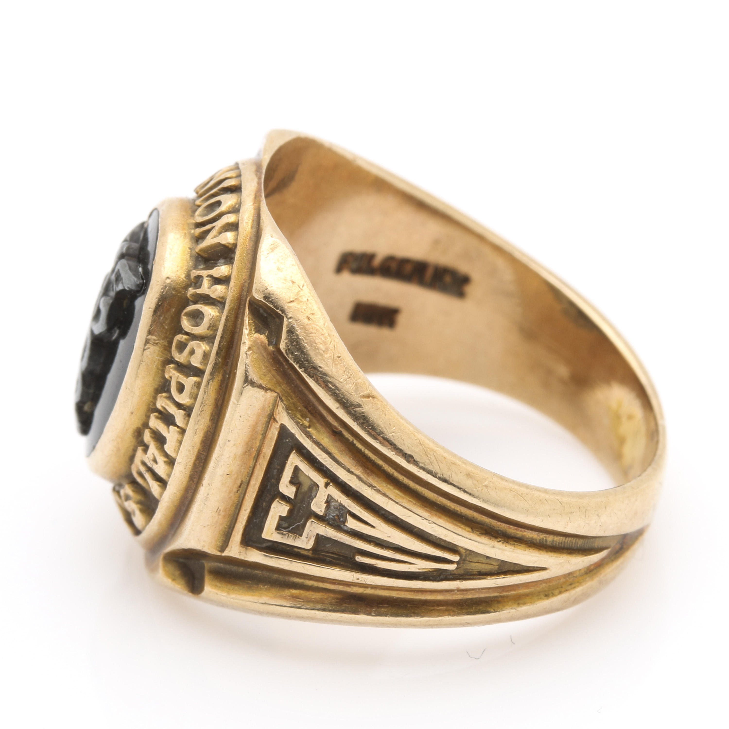 10K Yellow Gold Black Onyx Caduceus Ring