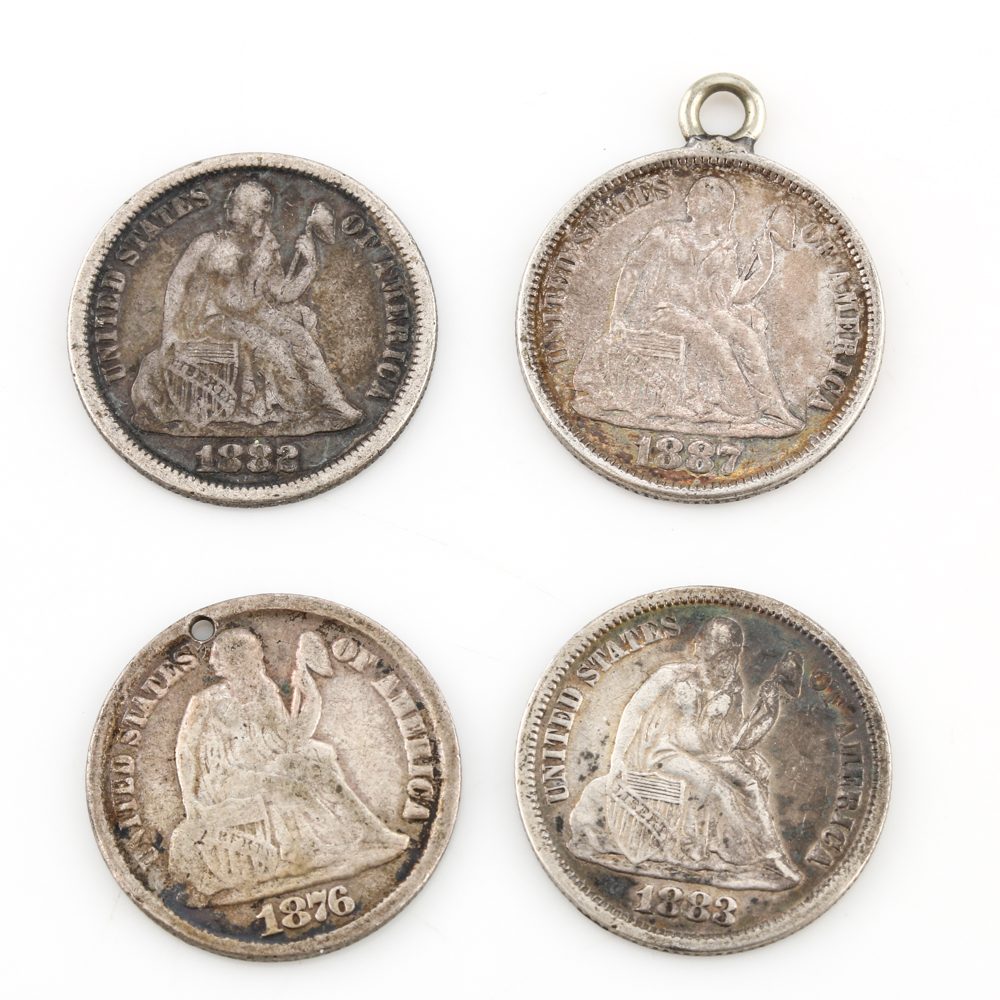 Four Seated Dime Love Tokens