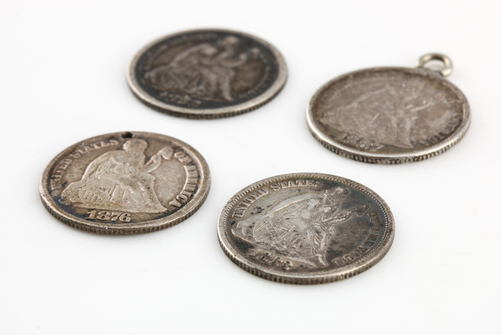 Four Seated Dime Love Tokens